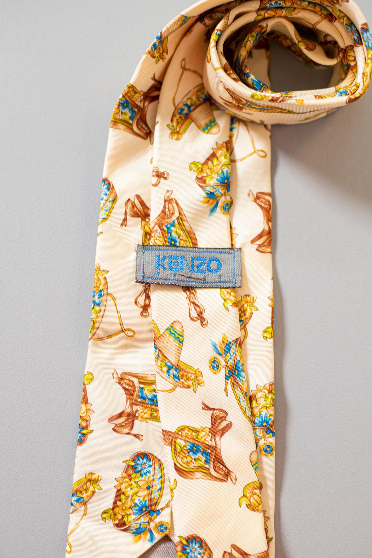 Hellbeige Vintage Kenzo Krawatte aus 100 % Seide (Orange) im Angebot