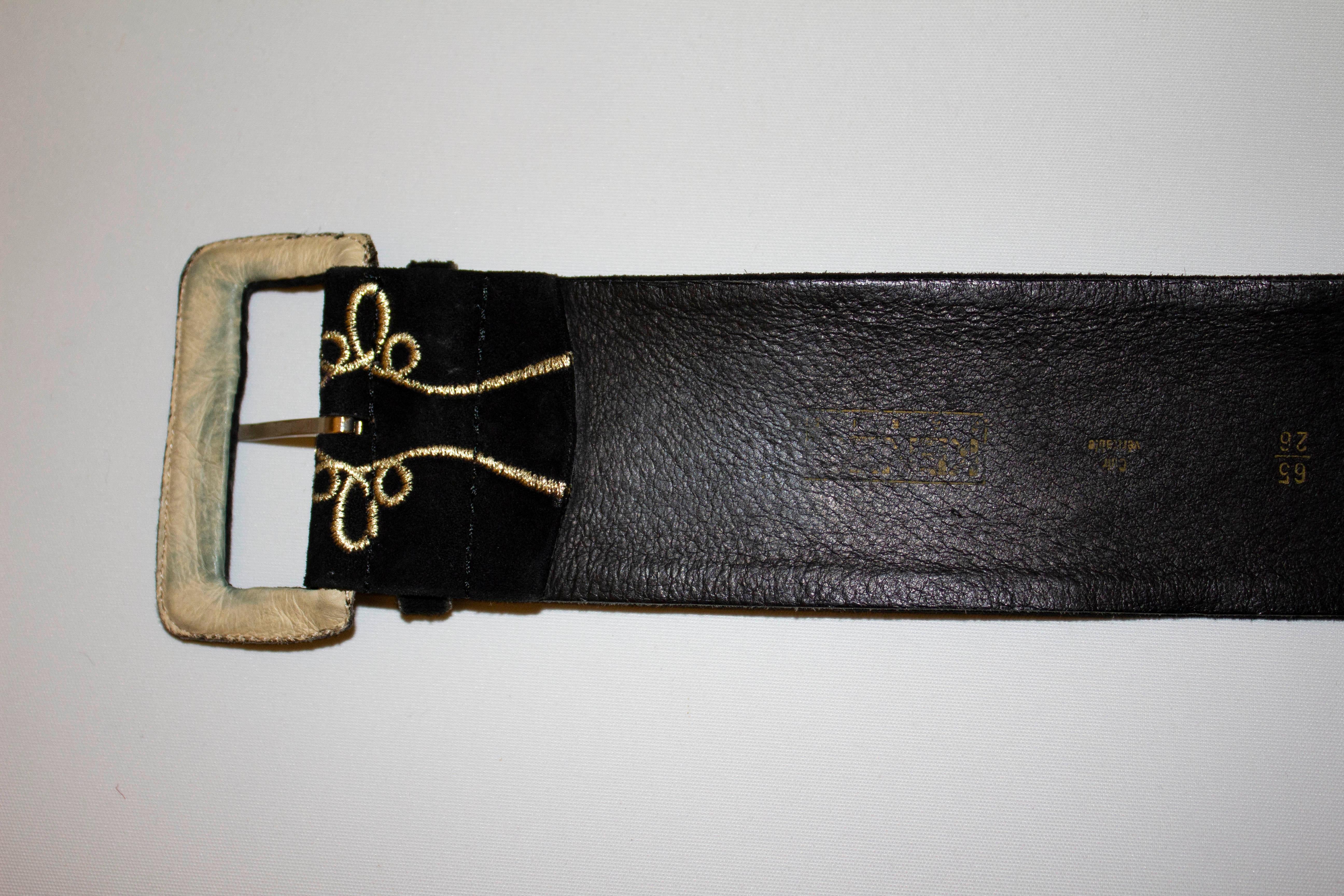 Women's or Men's Vintage Kenzo Paris Black Belt with Gold Thread Detail For Sale