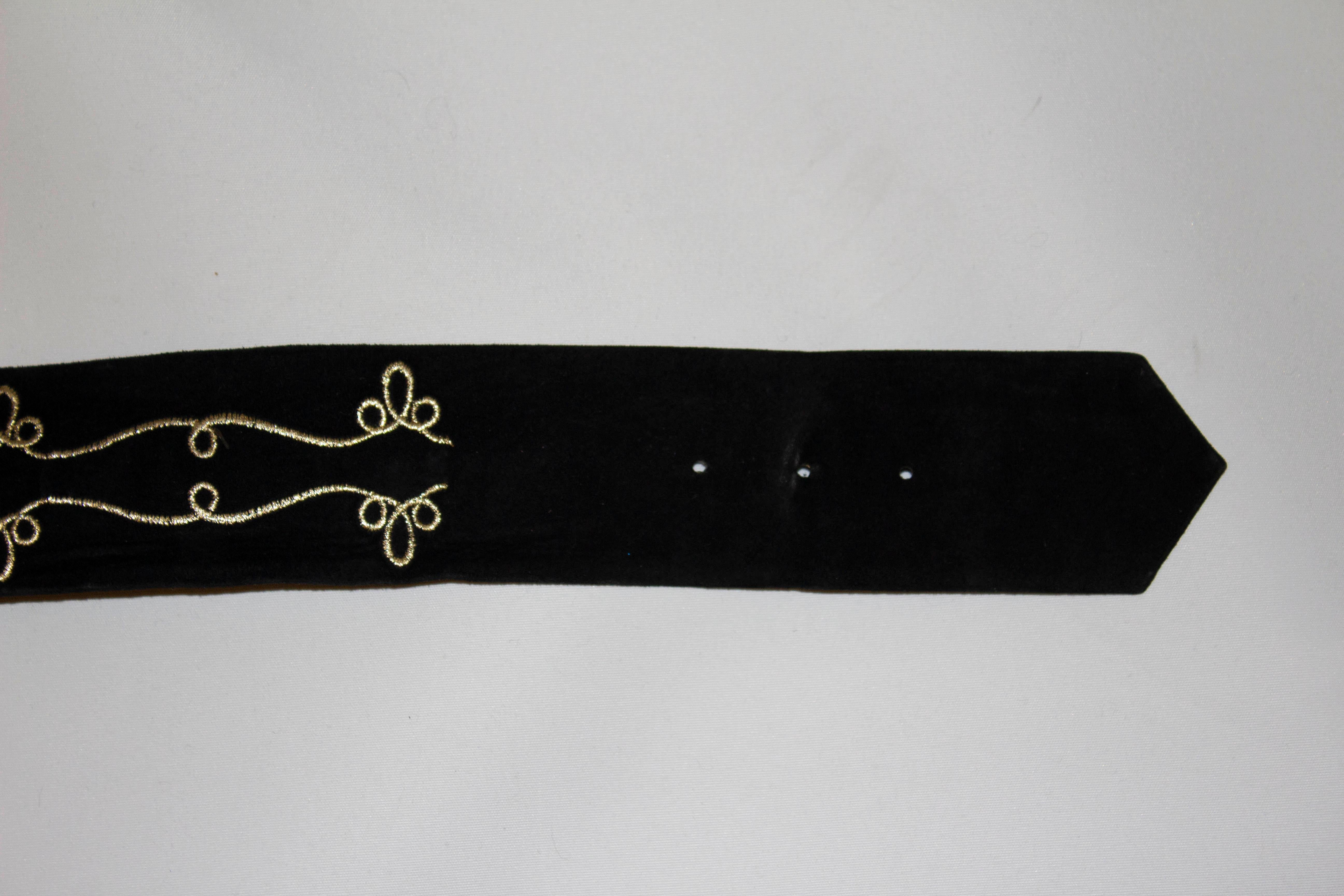 Vintage Kenzo Paris Black Belt with Gold Thread Detail For Sale 1