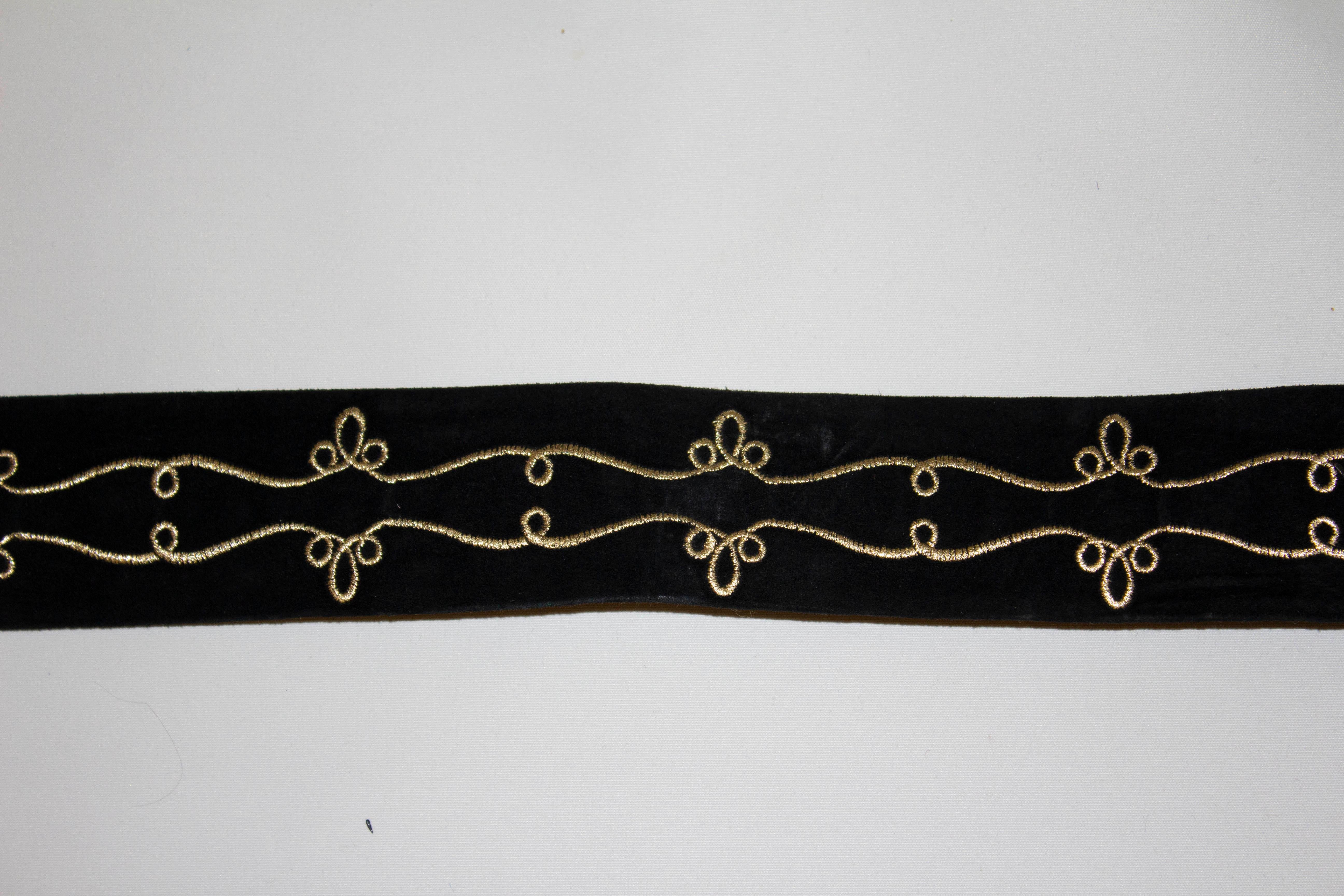 Vintage Kenzo Paris Black Belt with Gold Thread Detail For Sale 2
