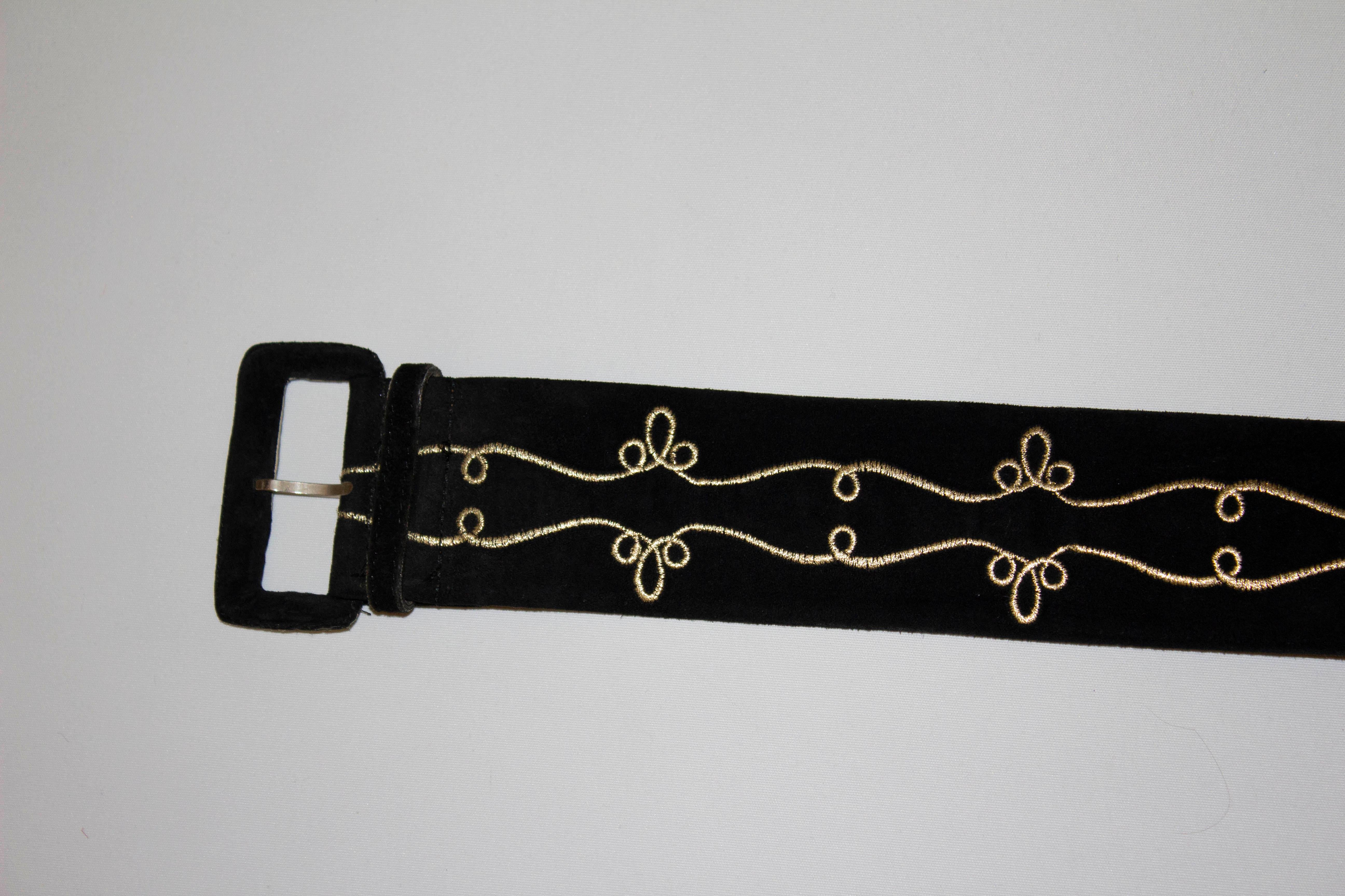 Vintage Kenzo Paris Black Belt with Gold Thread Detail For Sale 3