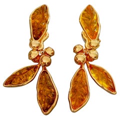 Vintage KENZO PARIS Cluster Ball Lucite Leaves Dangling Earrings