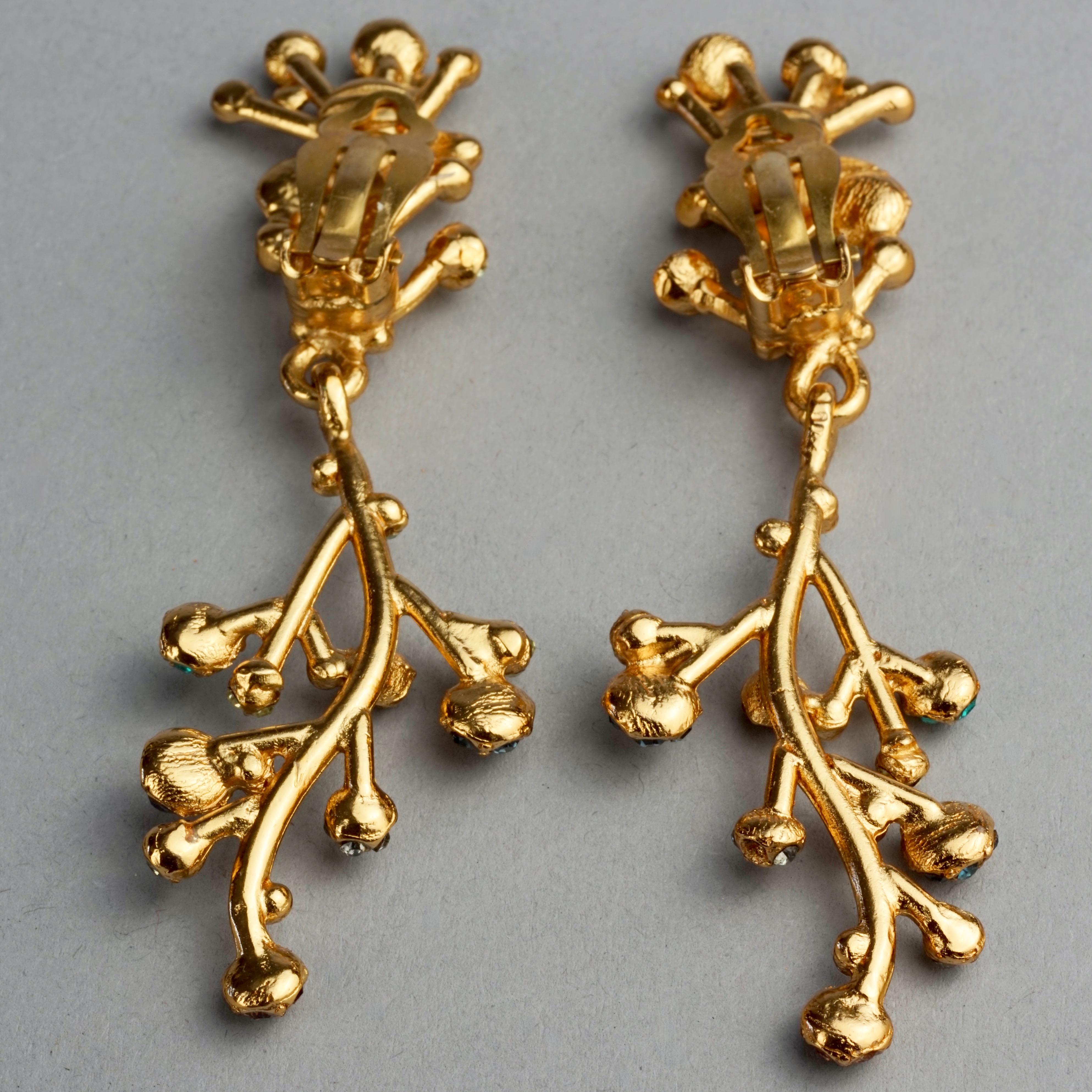 Vintage KENZO PARIS Jewelled Flower Sputnik Dangling Earrings 4