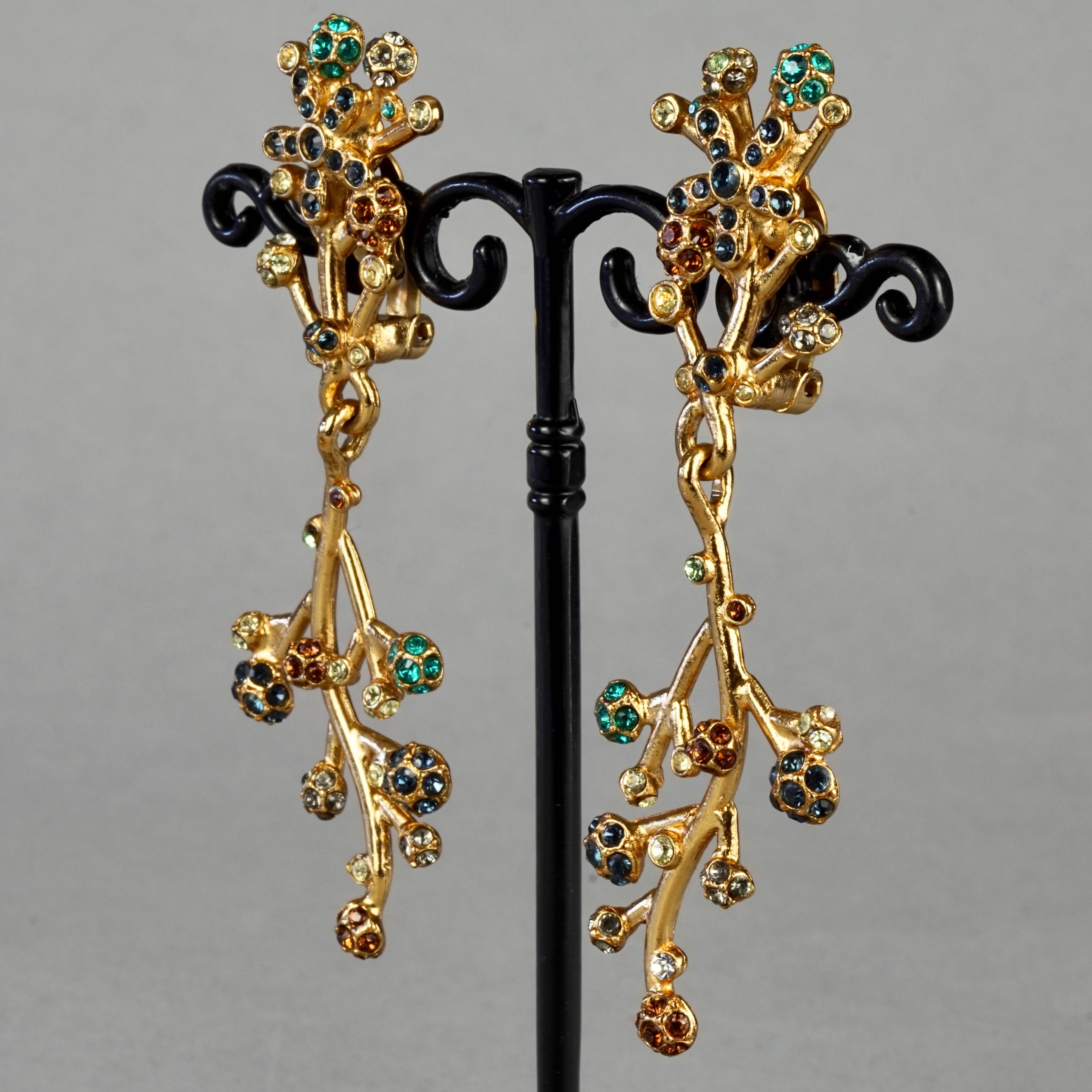 Vintage KENZO PARIS Jewelled Flower Sputnik Dangling Earrings 1