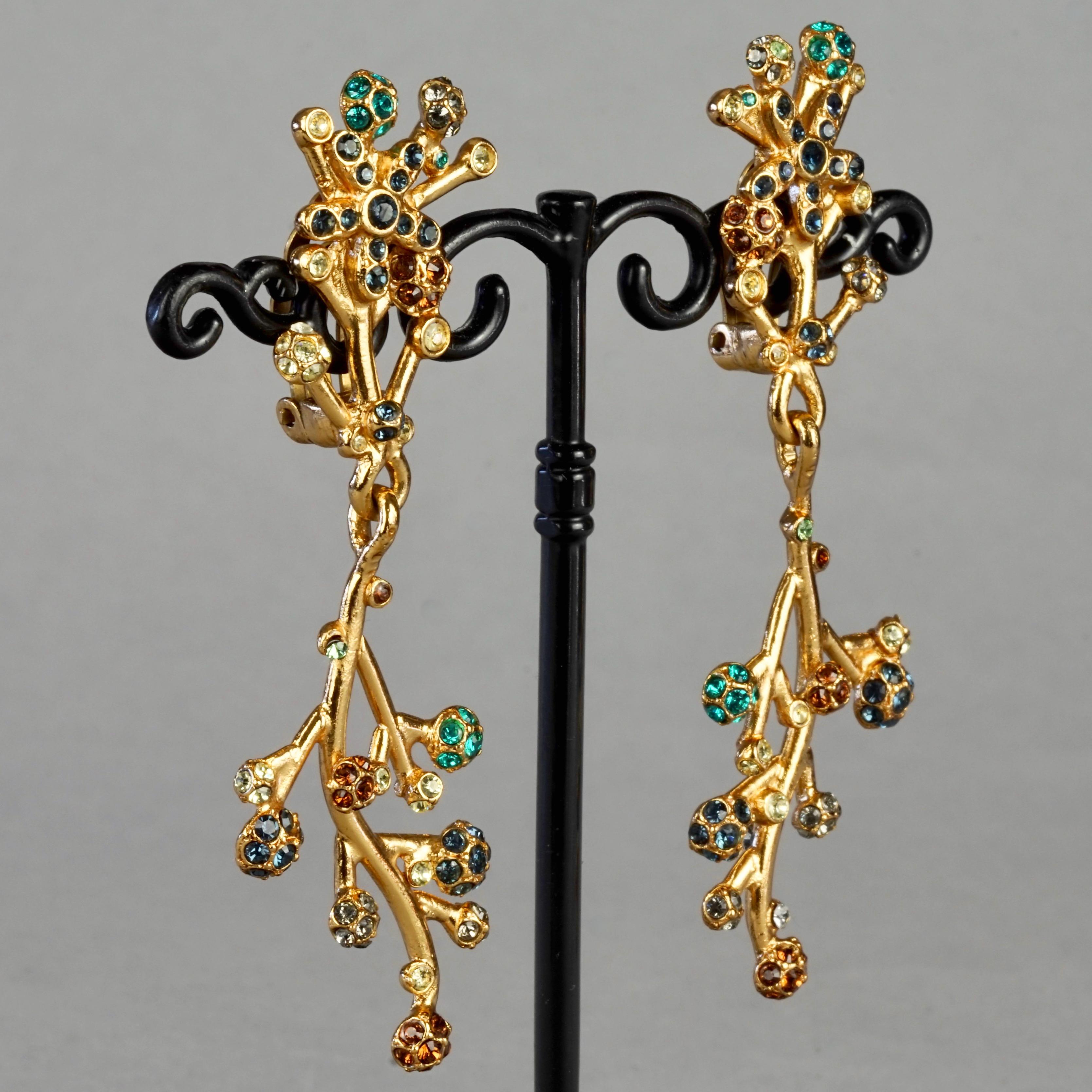 Vintage KENZO PARIS Jewelled Flower Sputnik Dangling Earrings 2