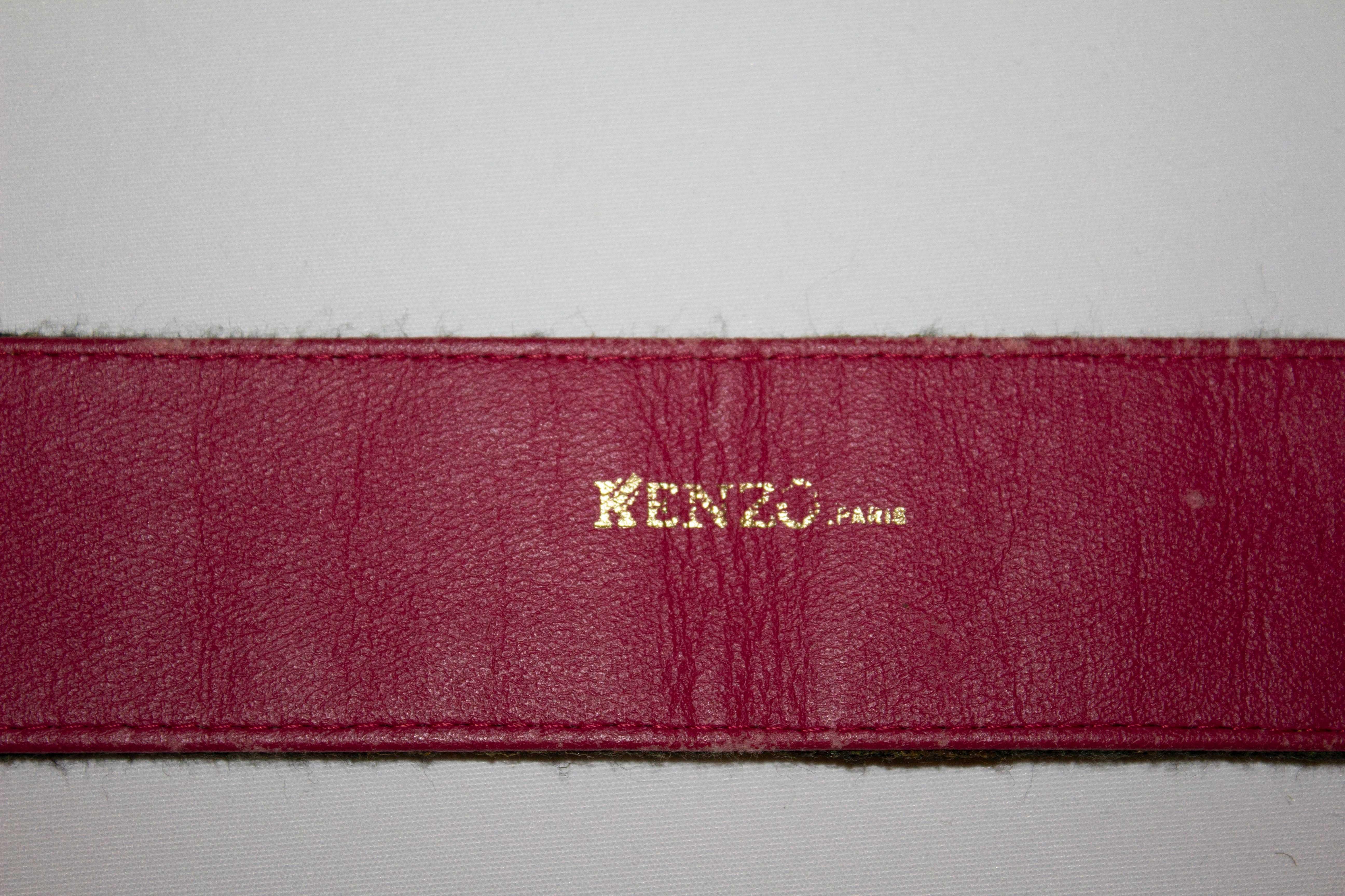 Black Vintage Kenzo Paris Leather Belt with Embroidey  For Sale