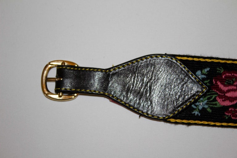 Vintage Kenzo Paris Leather Belt with Embroidey For Sale at  display picture 1
