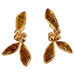 Vintage KENZO PARIS Lucite Leaves Dangling Earrings
