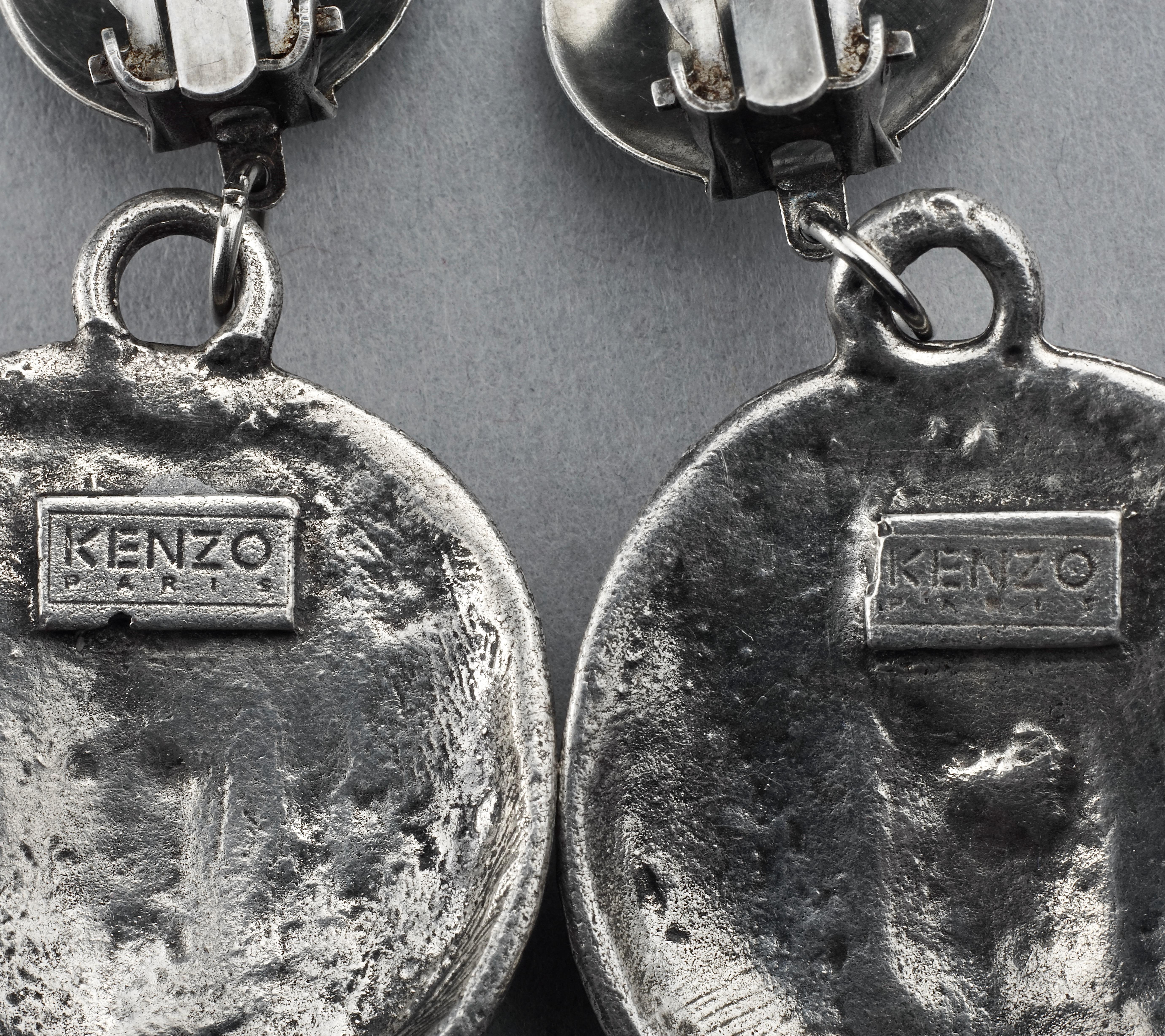 Vintage KENZO PARIS Sculptured Face Dangling Earrings 5