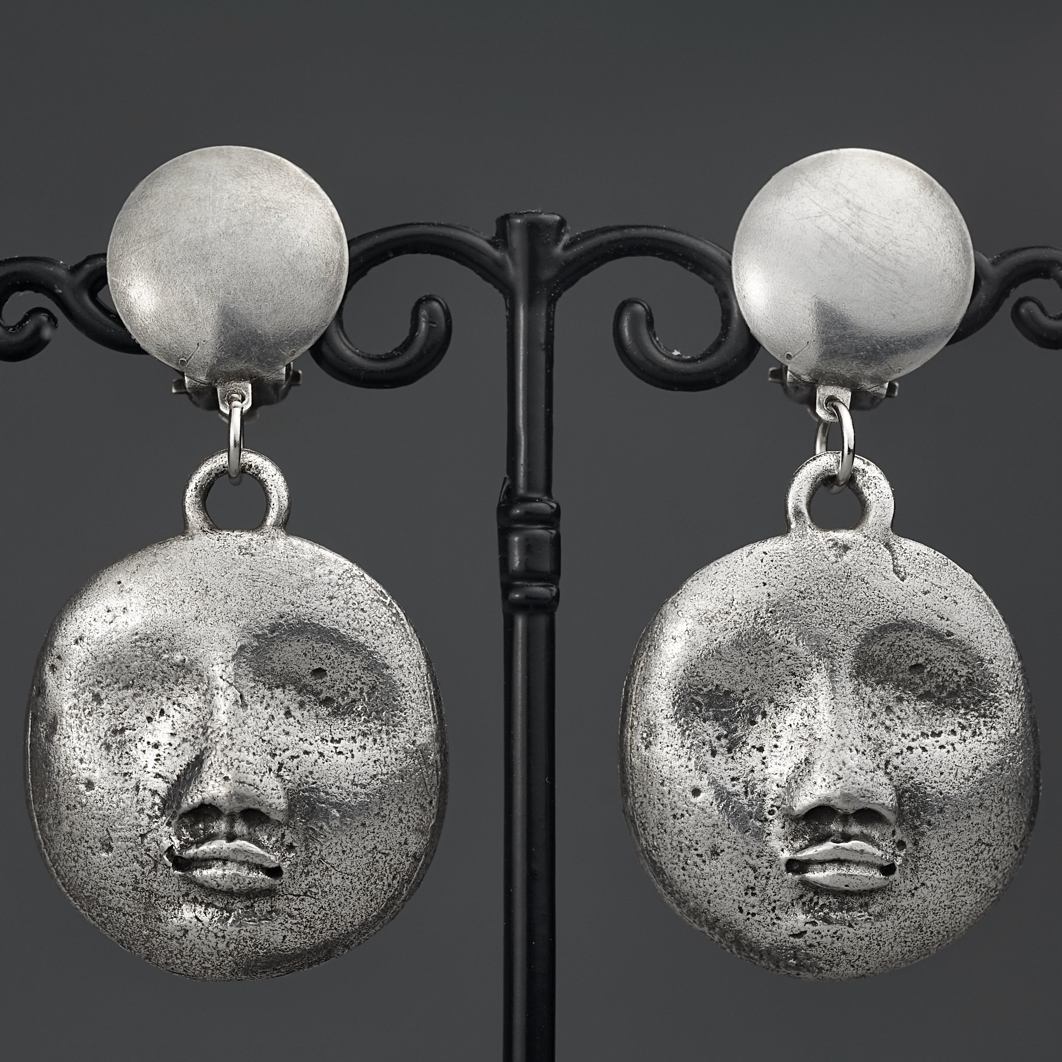 Women's Vintage KENZO PARIS Sculptured Face Dangling Earrings