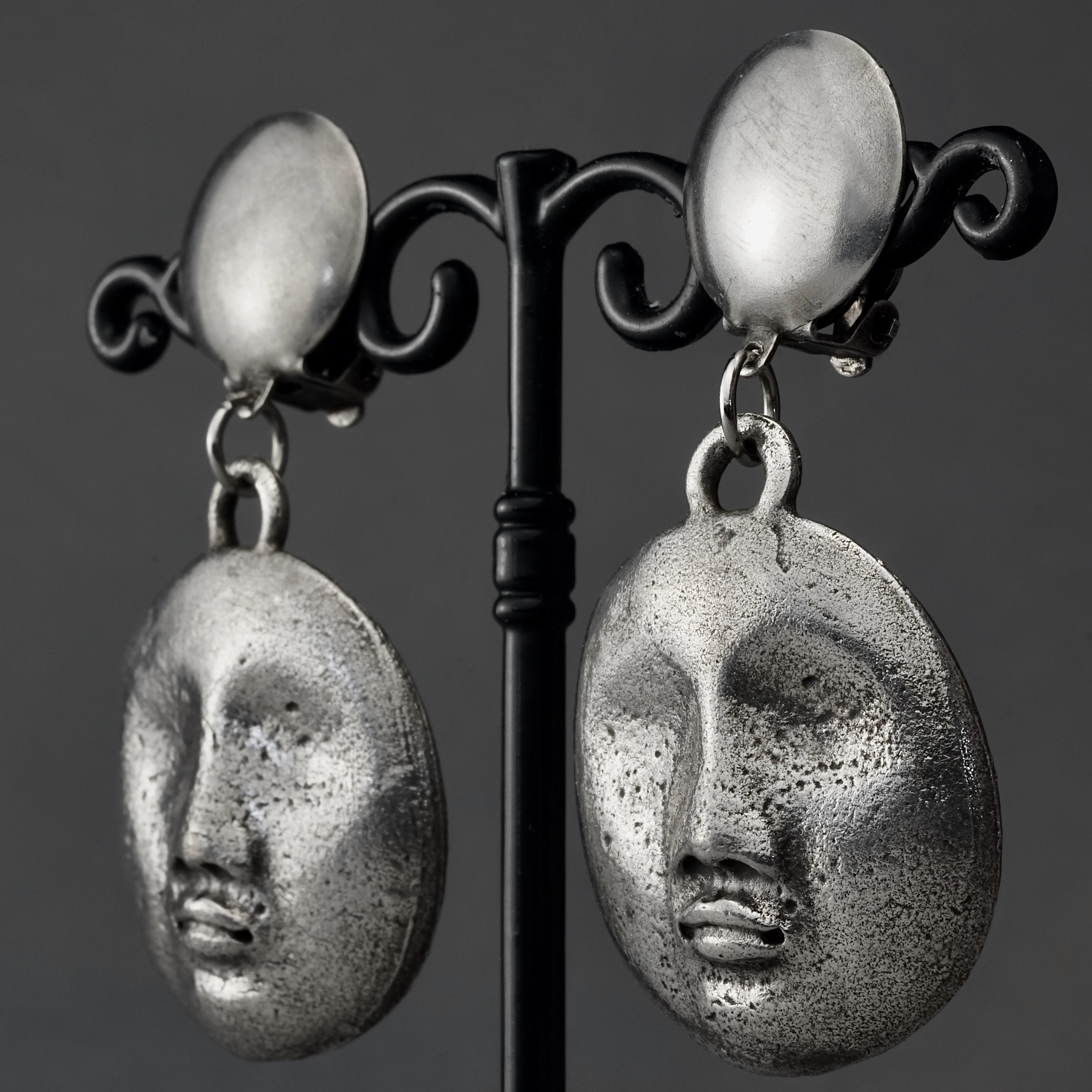Vintage KENZO PARIS Sculptured Face Dangling Earrings 1