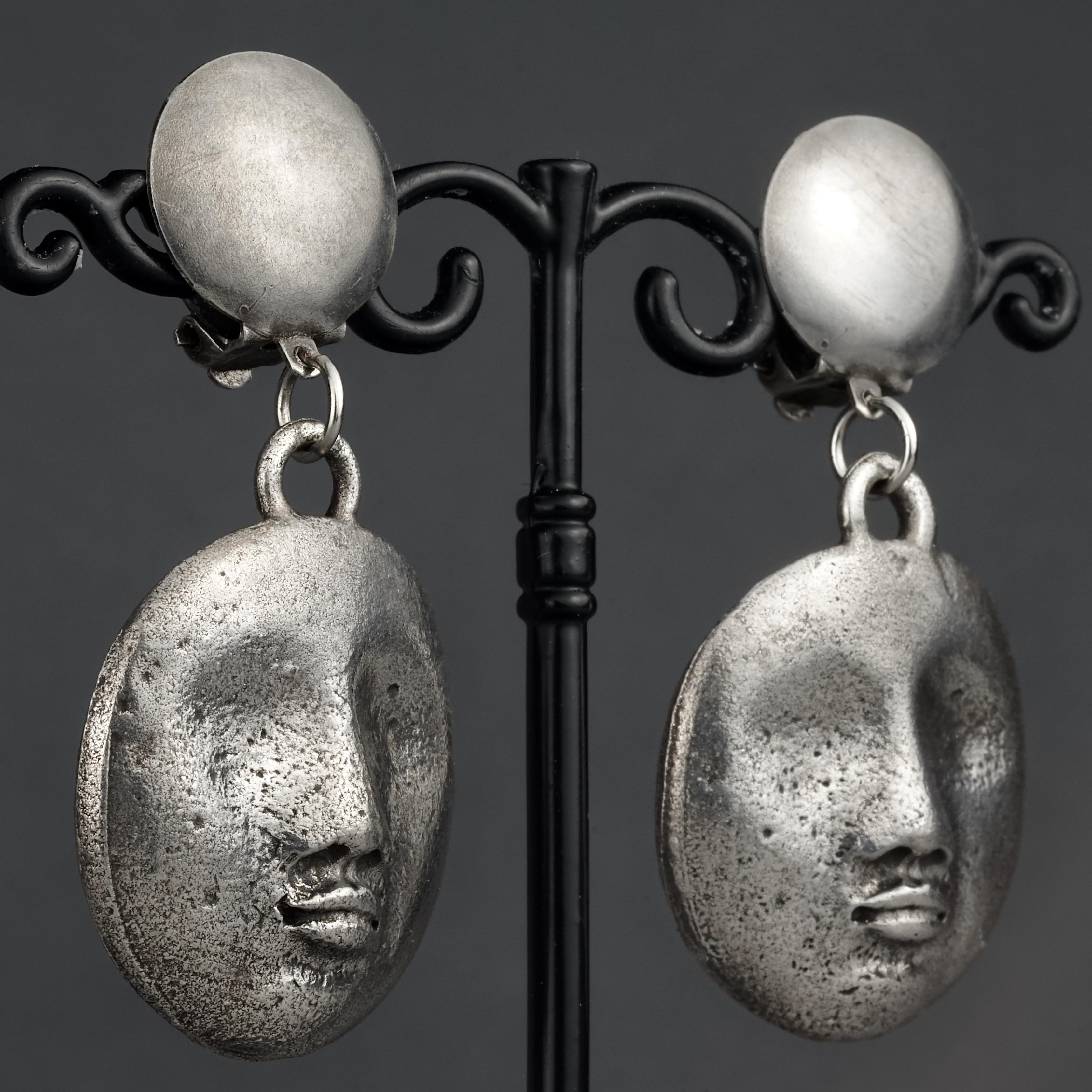 Vintage KENZO PARIS Sculptured Face Dangling Earrings 2