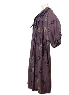 Vintage Kenzo Purple Linen Leaf Kimono Dress