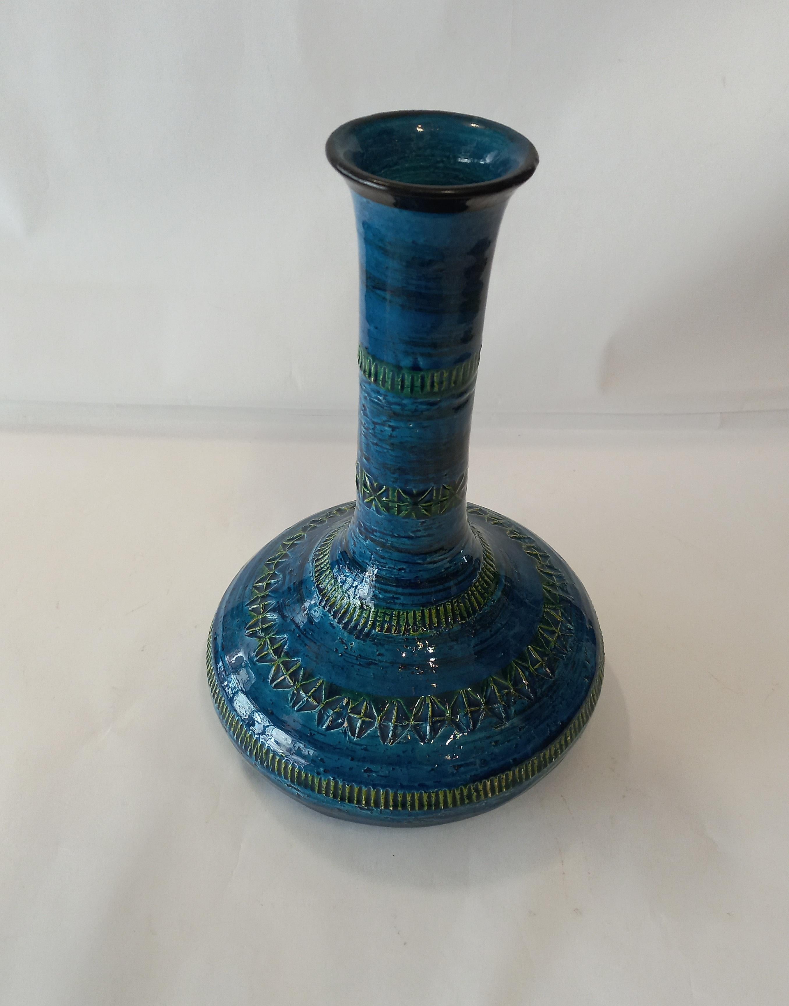 Large, blue glazed vintage ceramic vase Rimini blu by Aldo Londi for Bitossi, from Italy from 1965