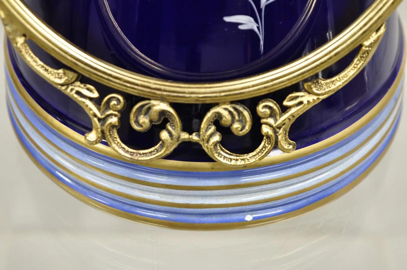 Vintage Keramos Italian Capodimonte Cobalt Blue Porcelain Pitcher w/ Handle For Sale 3