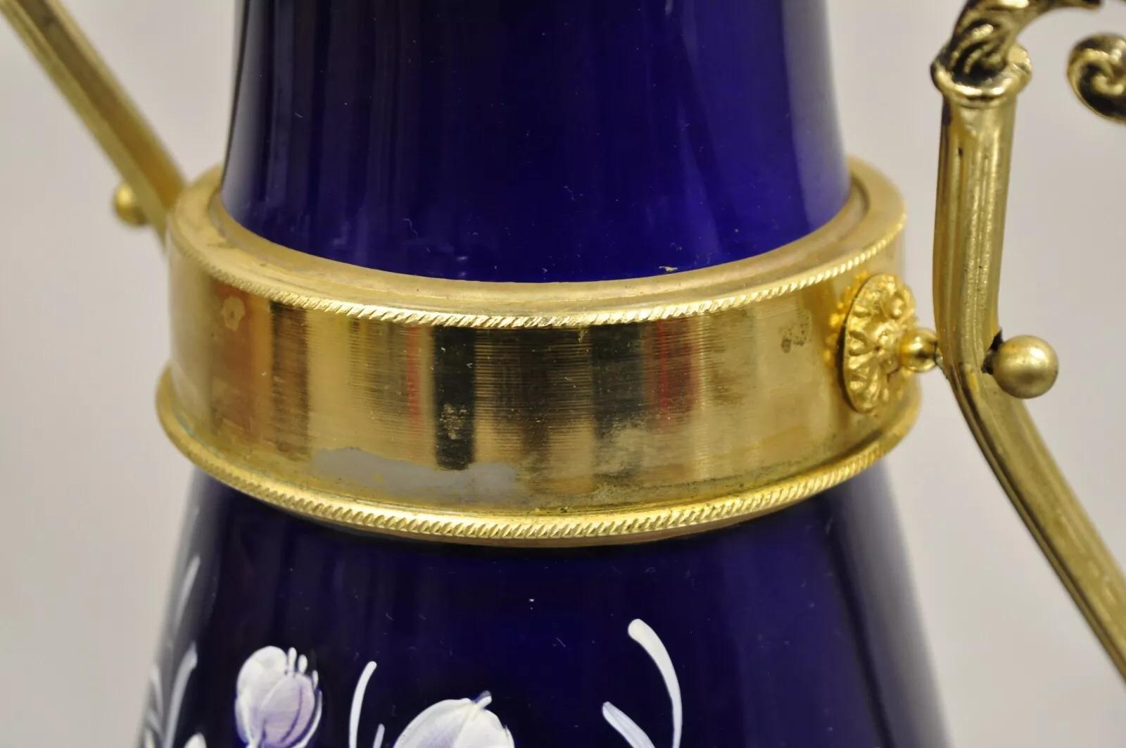 Vintage Keramos Italian Capodimonte Cobalt Blue Porcelain Pitcher w/ Handle For Sale 4