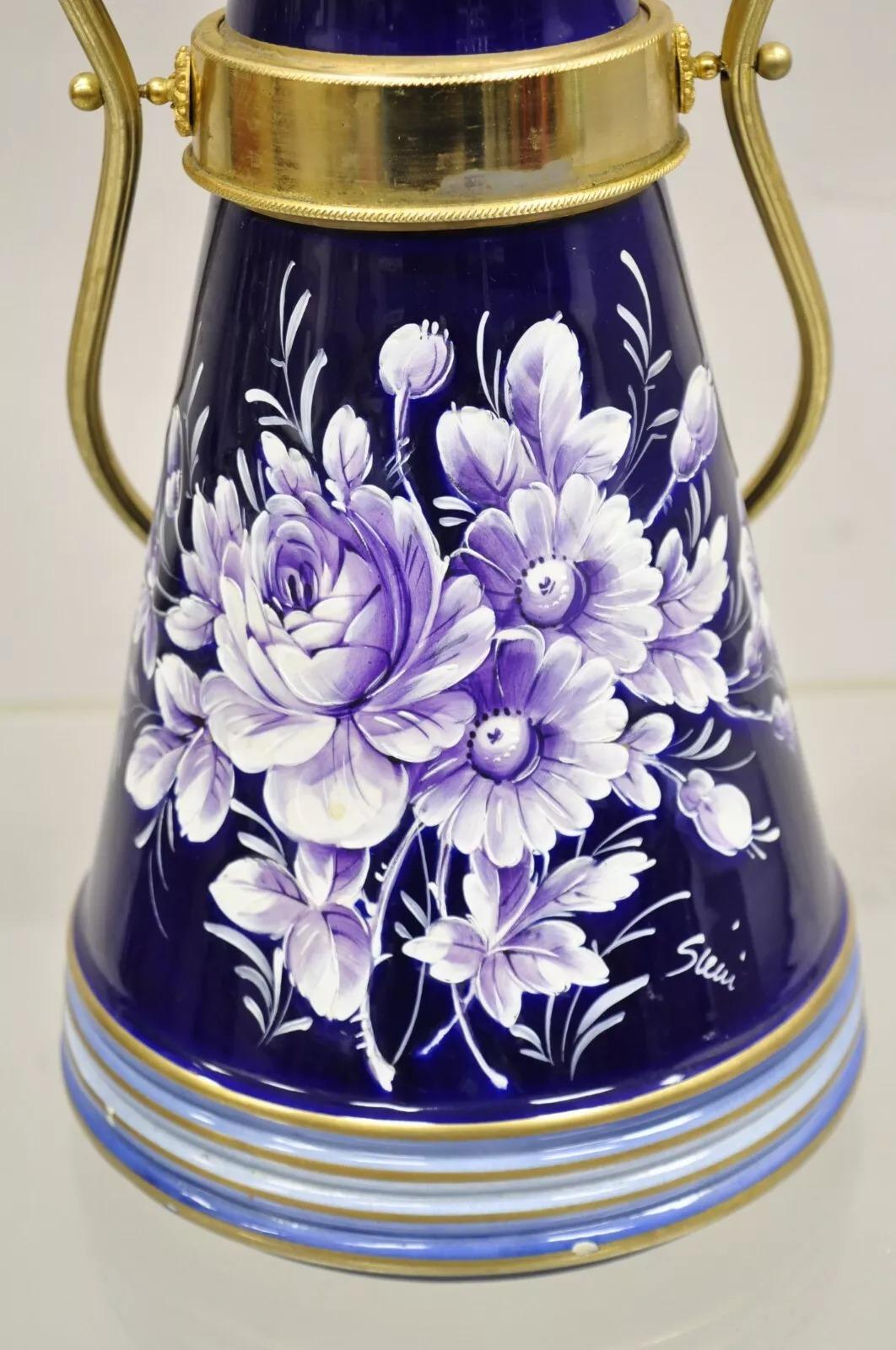 Unknown Vintage Keramos Italian Capodimonte Cobalt Blue Porcelain Pitcher w/ Handle For Sale