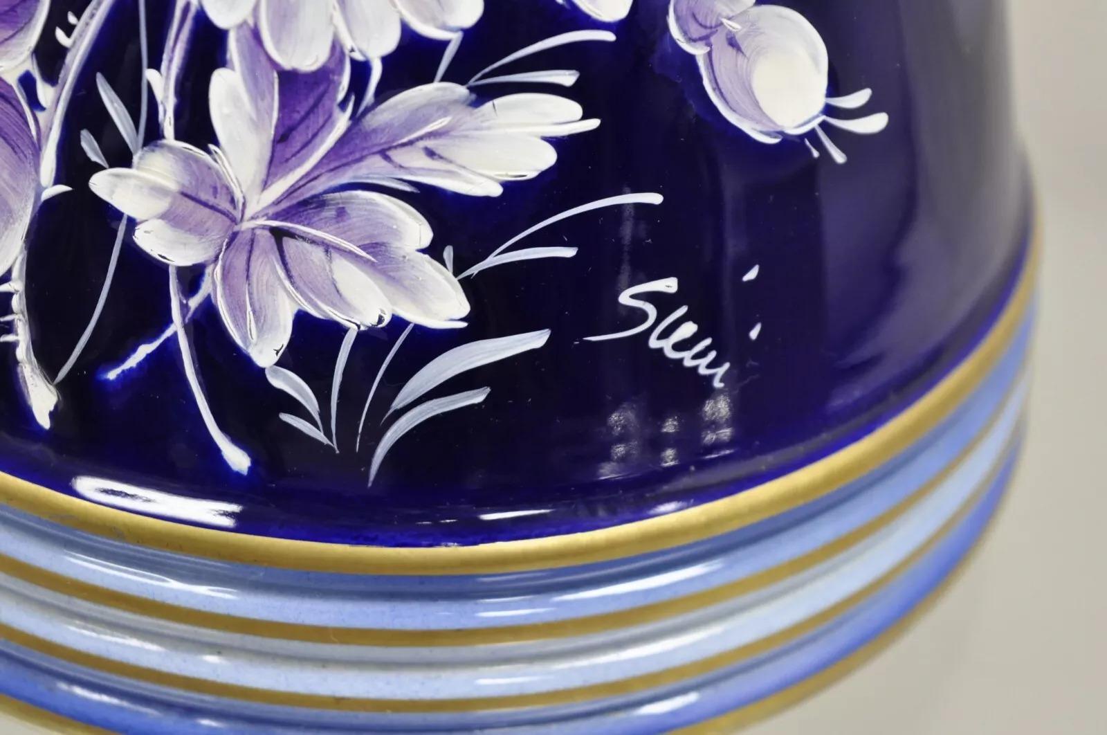 Vintage Keramos Italian Capodimonte Cobalt Blue Porcelain Pitcher w/ Handle In Good Condition For Sale In Philadelphia, PA