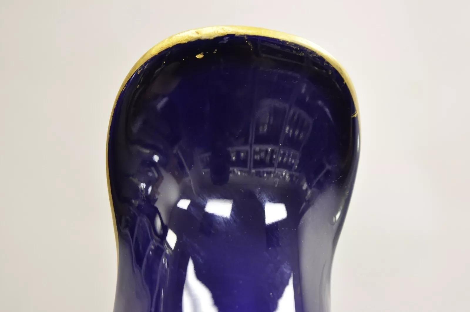 Vintage Keramos Italian Capodimonte Cobalt Blue Porcelain Pitcher w/ Handle For Sale 1