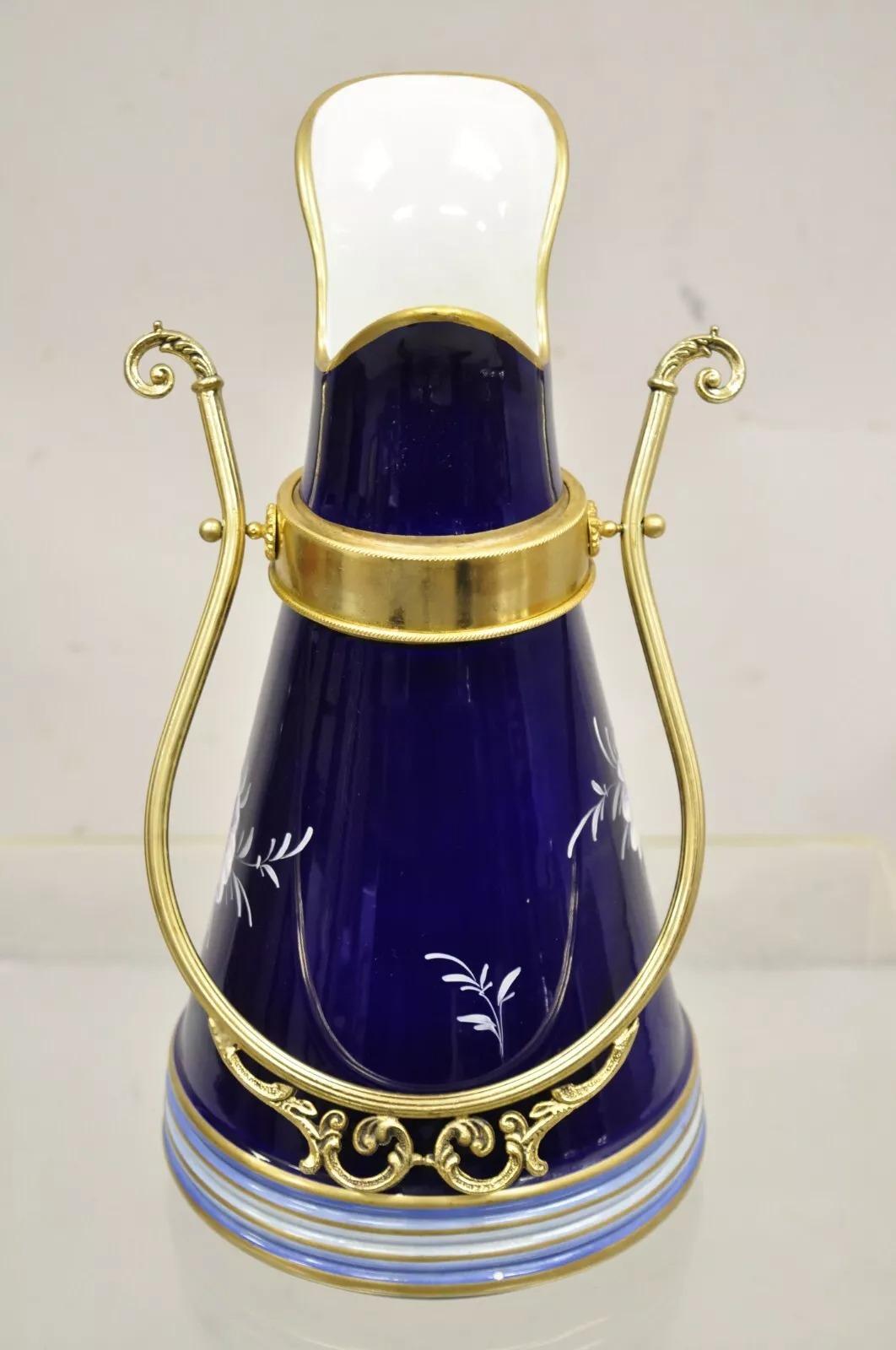 Vintage Keramos Italian Capodimonte Cobalt Blue Porcelain Pitcher w/ Handle For Sale 2