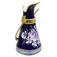 Brocca in porcellana blu cobalto vintage Keramos di Capodimonte con manico