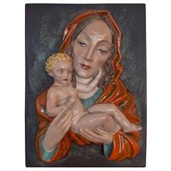 Vintage Keramos Wien Art Deco Ceramic Madonna & Child Wall Relief Plaque