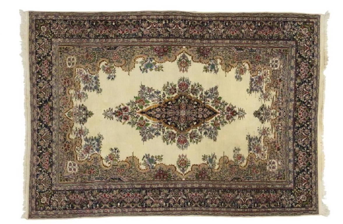 Hand-Knotted Vintage Kerman Rug with French Victorian Style For Sale