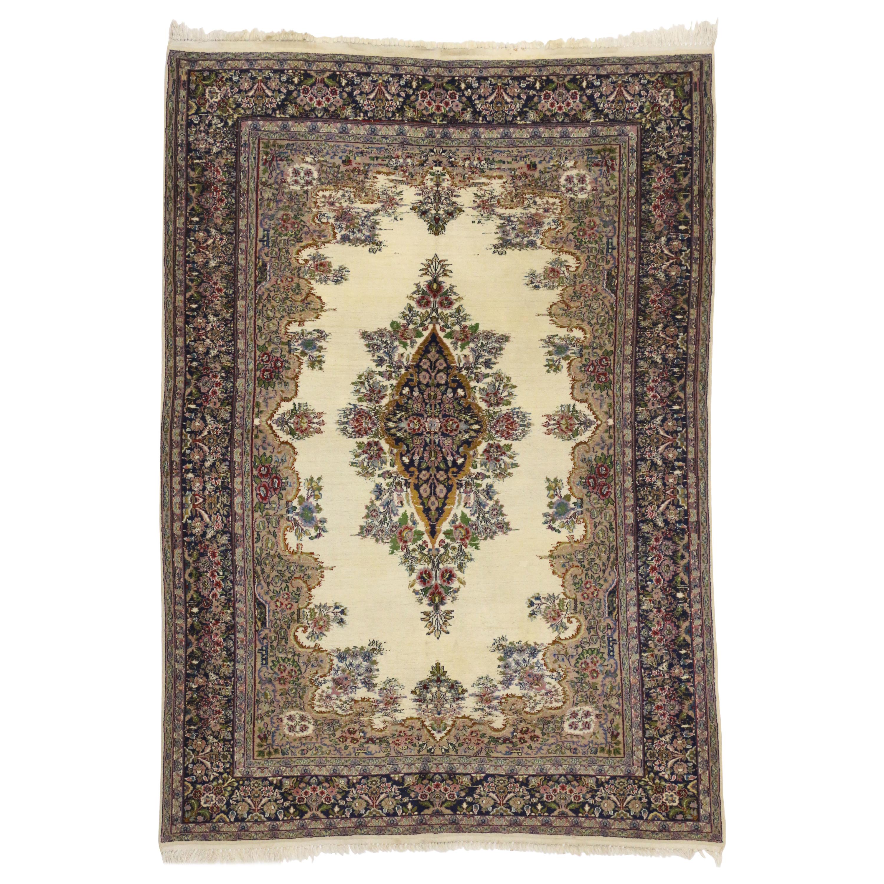 Vintage Kerman Rug with French Victorian Style For Sale
