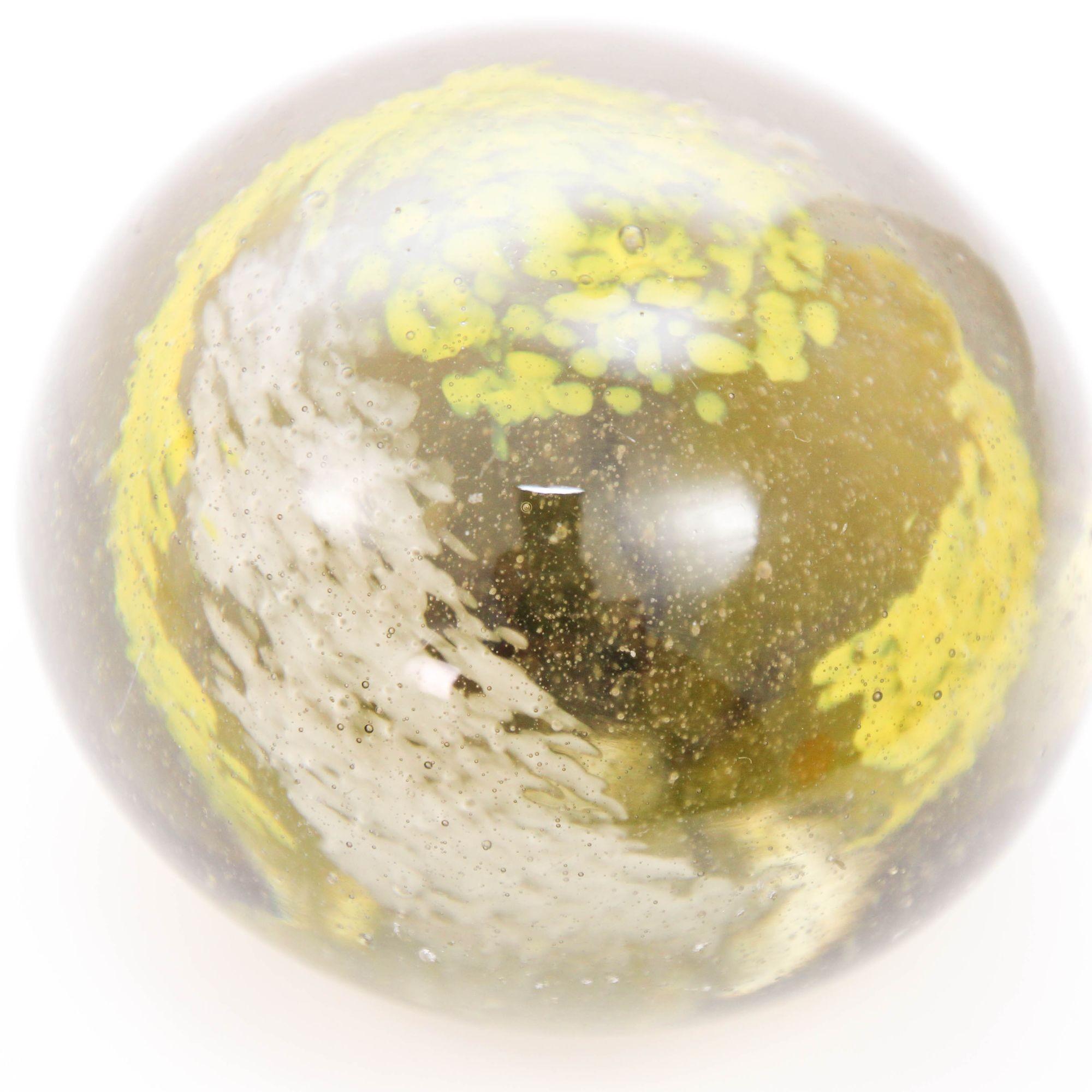 Post-Modern Vintage Kerry Art Glass Paperweight Hand Blown in Olive Green and Yellow Colors For Sale