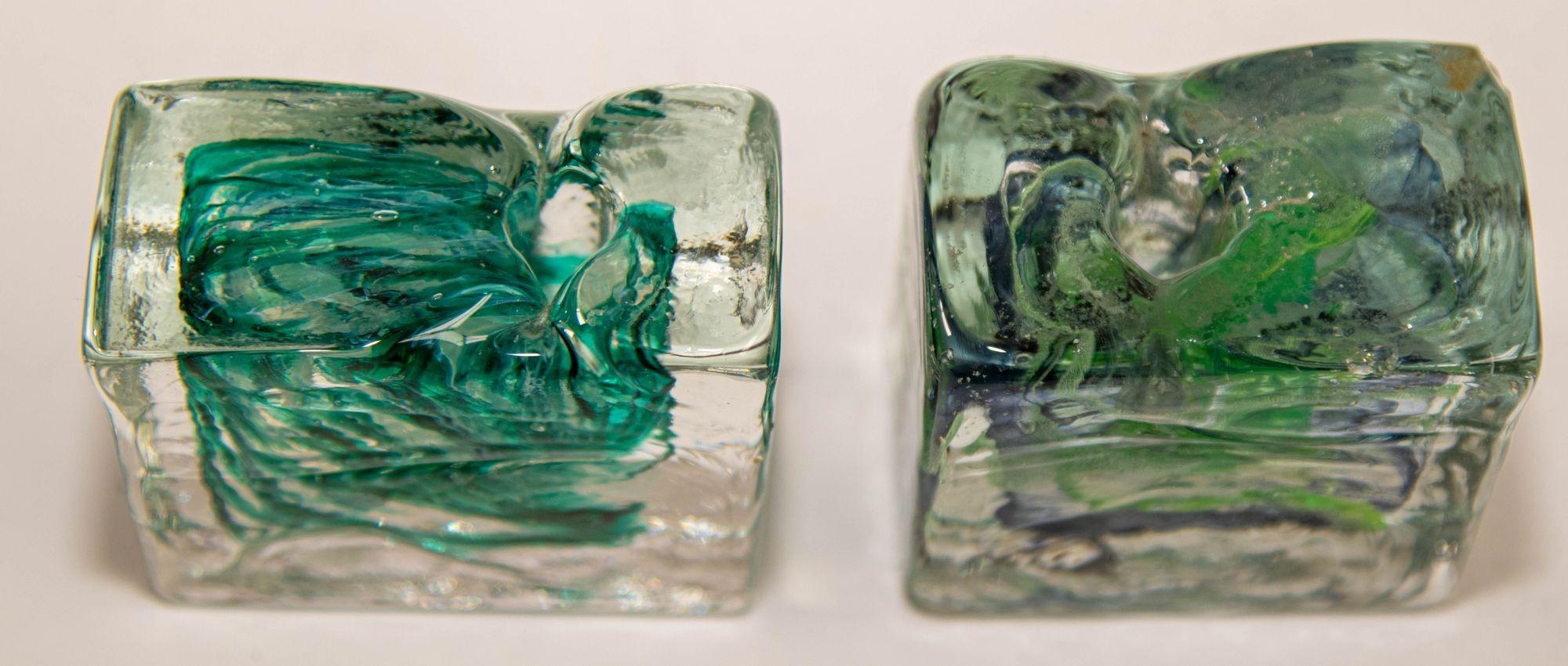 Vintage Kerry Irish Art Glass Ice Block Votive Candle Holders a Pair 6