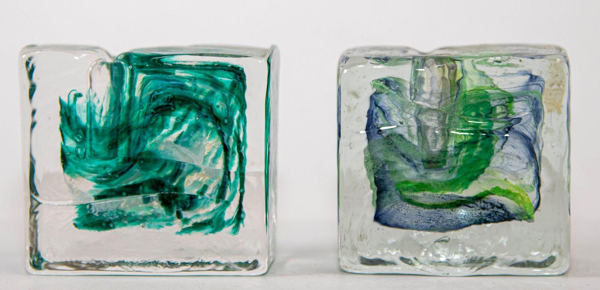 Vintage Kerry Irish Art Glass Ice Block Votive Candle Holders a Pair 7
