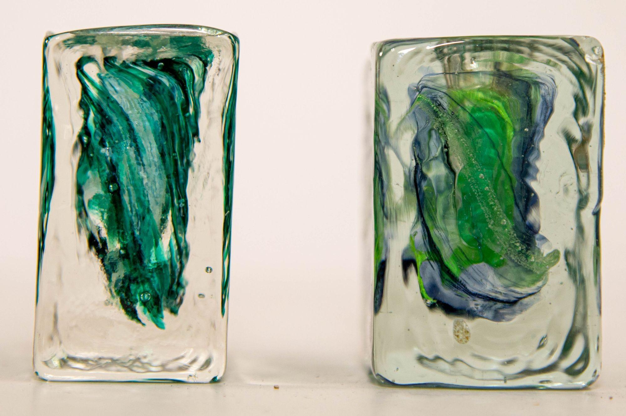 Mid-Century Modern Vintage Kerry Irish Art Glass Ice Block Votive Candle Holders a Pair For Sale