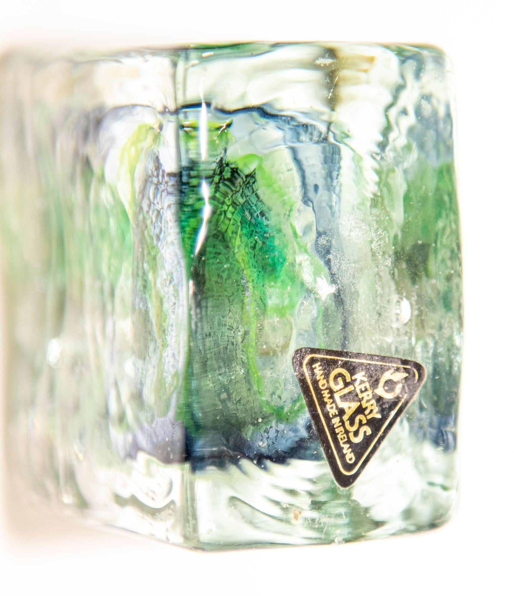 Vintage Kerry Irish Art Glass Ice Block Votive Candle Holders a Pair In Good Condition For Sale In North Hollywood, CA
