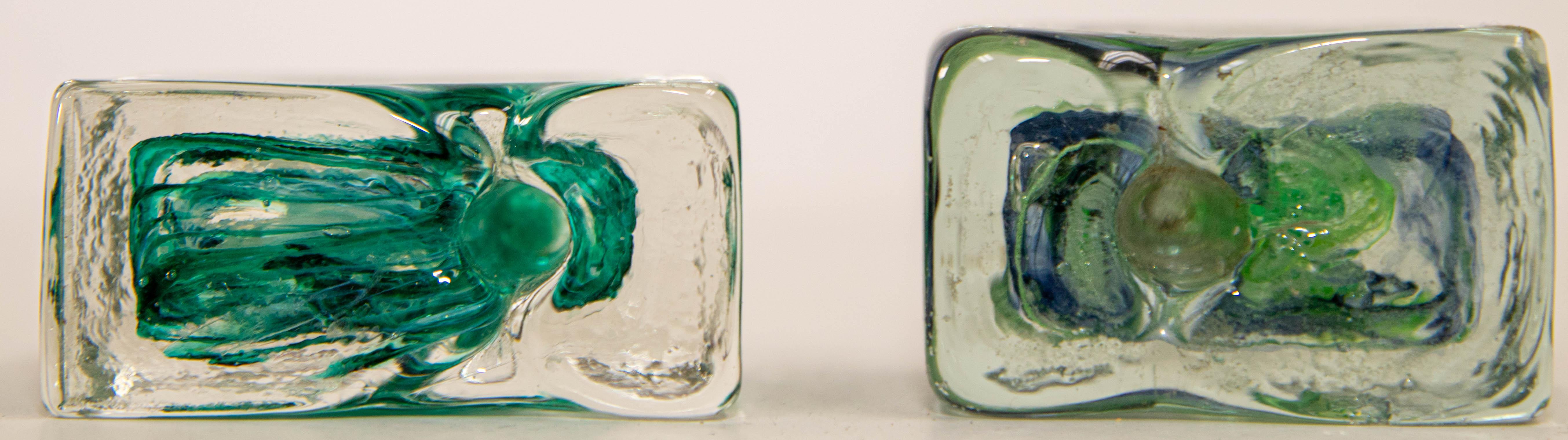20th Century Vintage Kerry Irish Art Glass Ice Block Votive Candle Holders a Pair For Sale