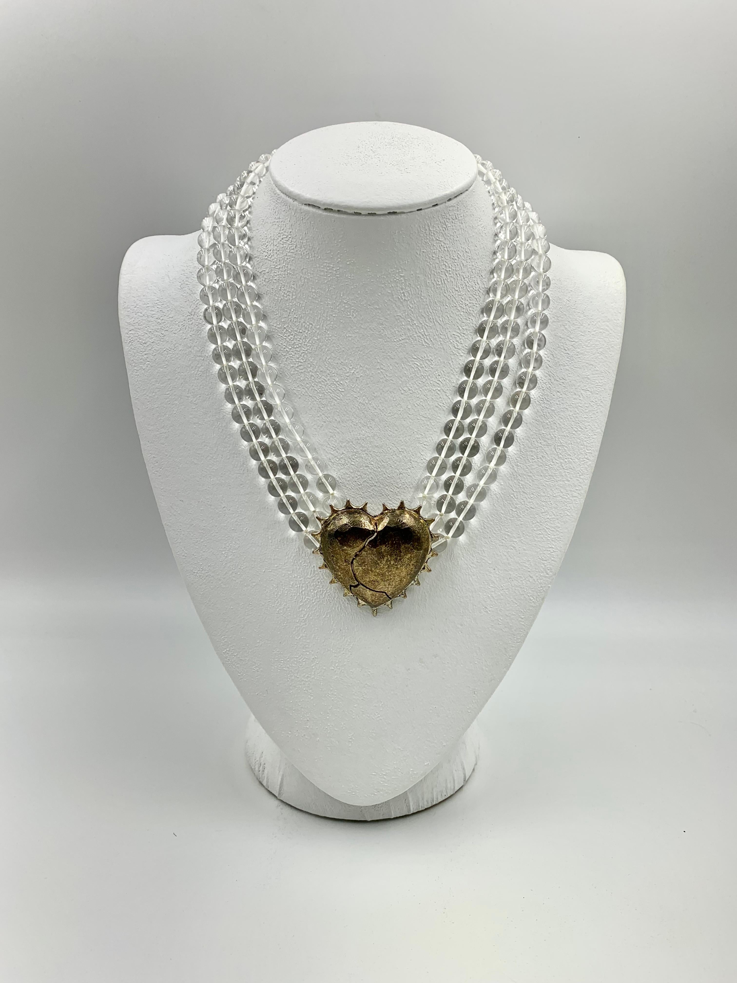 Vintage Kerry MacBride Coup de Foudre Rock Crystal Silver Heart Necklace For Sale 5