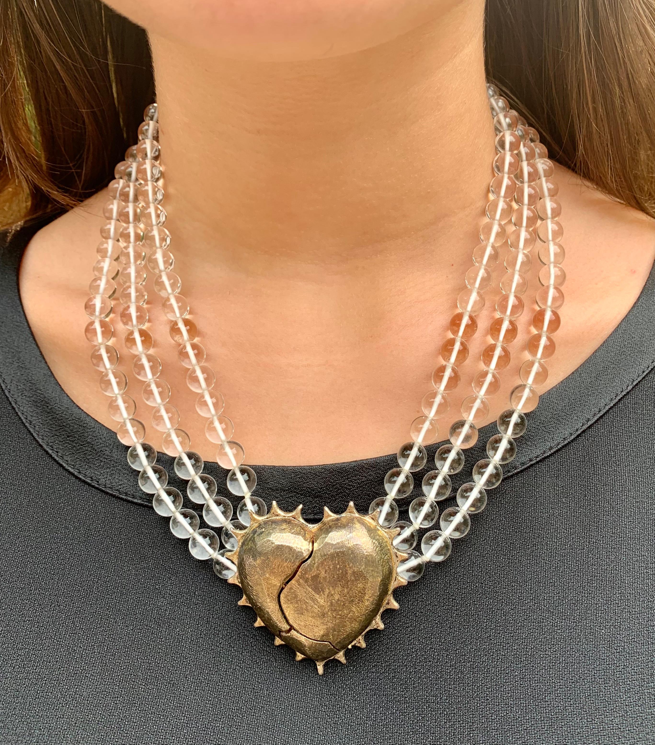 Vintage Kerry MacBride Coup de Foudre Rock Crystal Silver Heart Necklace For Sale 6