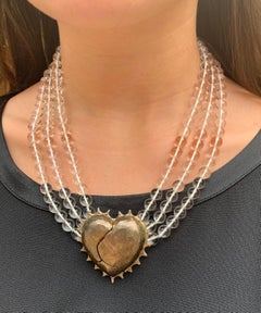 Vintage Kerry MacBride Coup de Foudre Rock Crystal Silver Heart Necklace