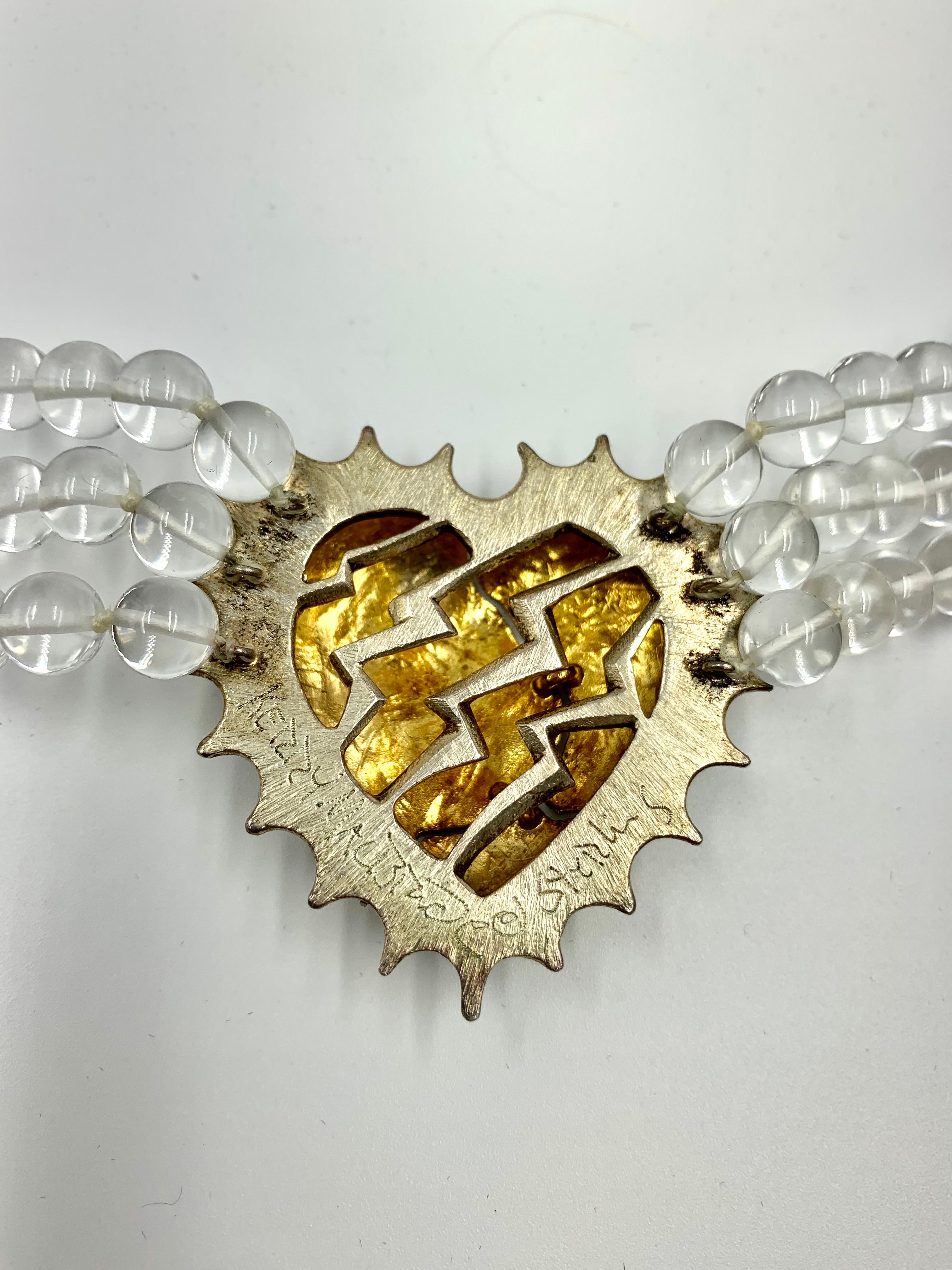 Bead Vintage Kerry MacBride Coup de Foudre Rock Crystal Silver Heart Necklace For Sale