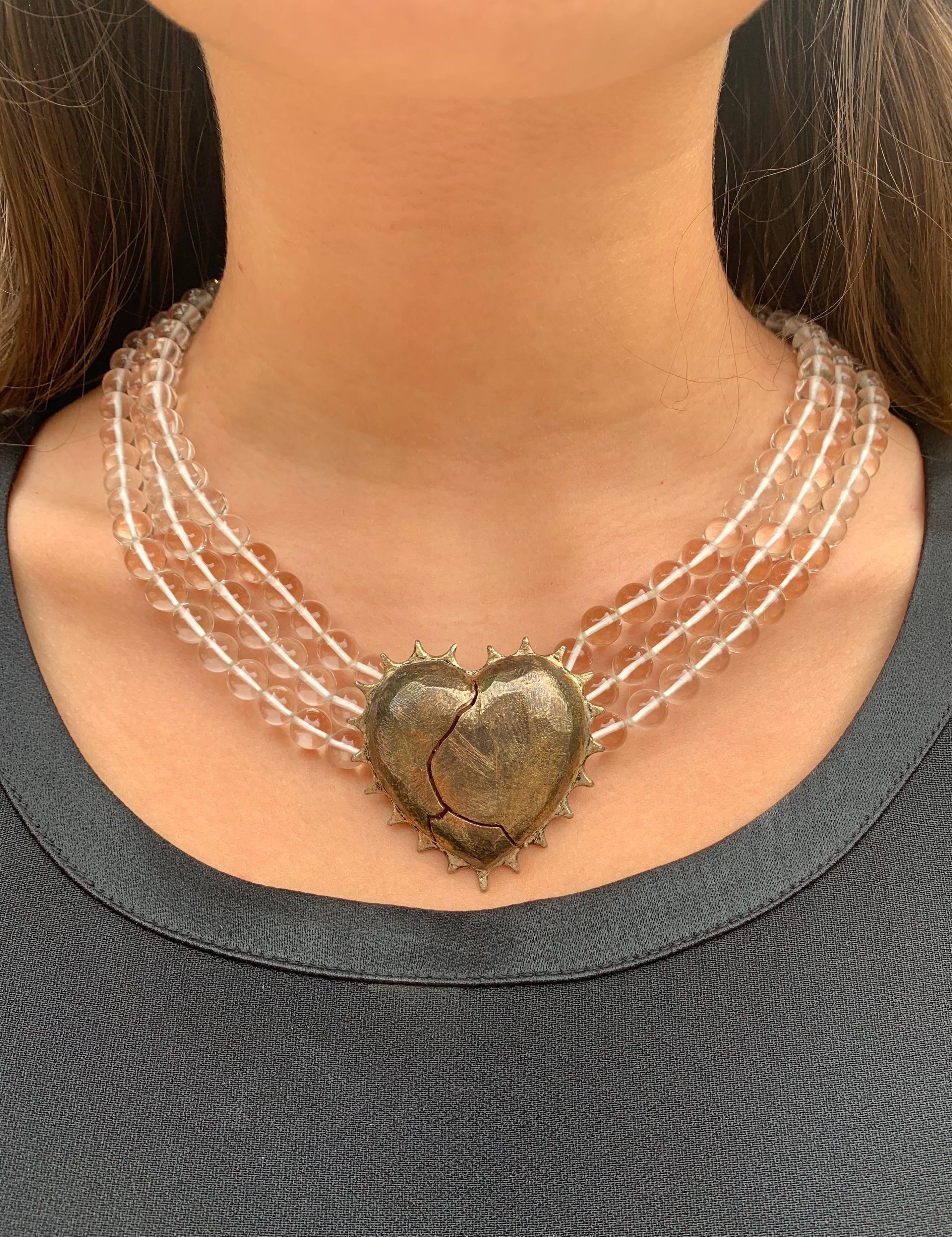 Vintage Kerry MacBride Coup de Foudre Rock Crystal Silver Heart Necklace In Good Condition For Sale In New York, NY