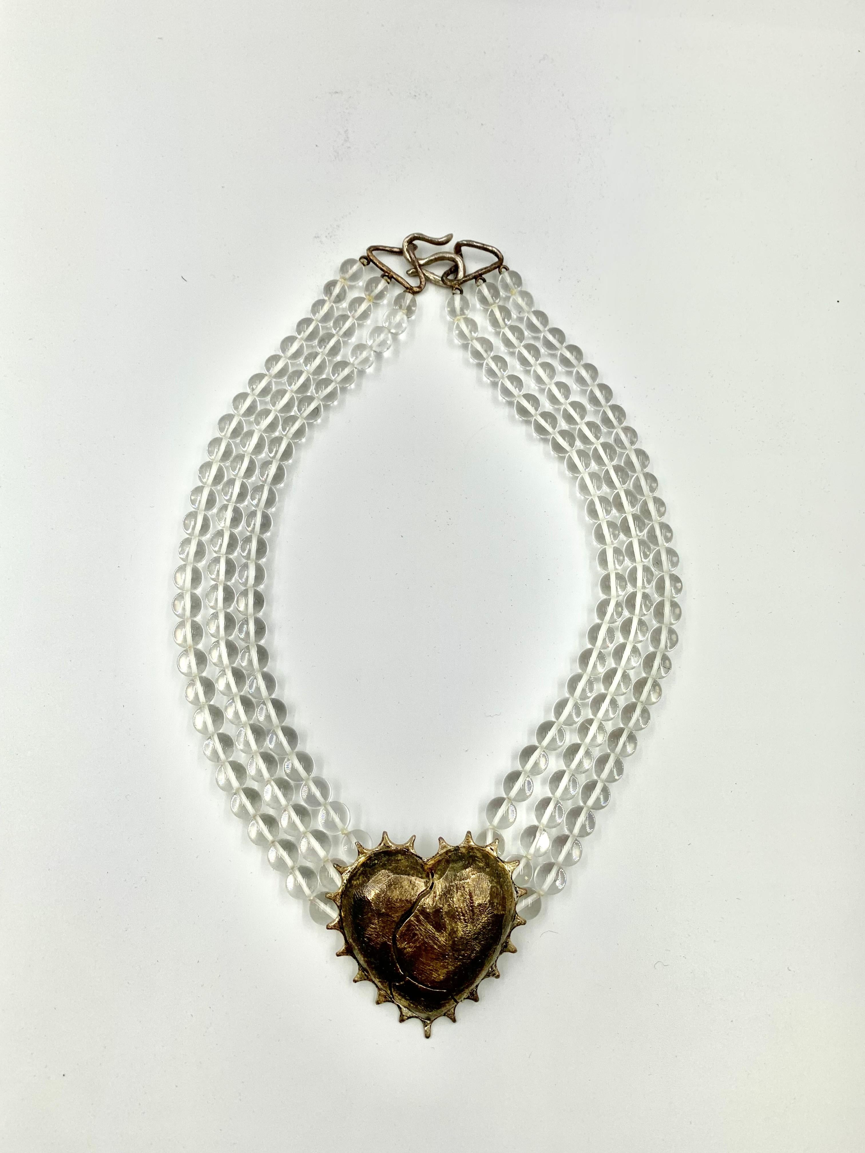 Women's or Men's Vintage Kerry MacBride Coup de Foudre Rock Crystal Silver Heart Necklace For Sale
