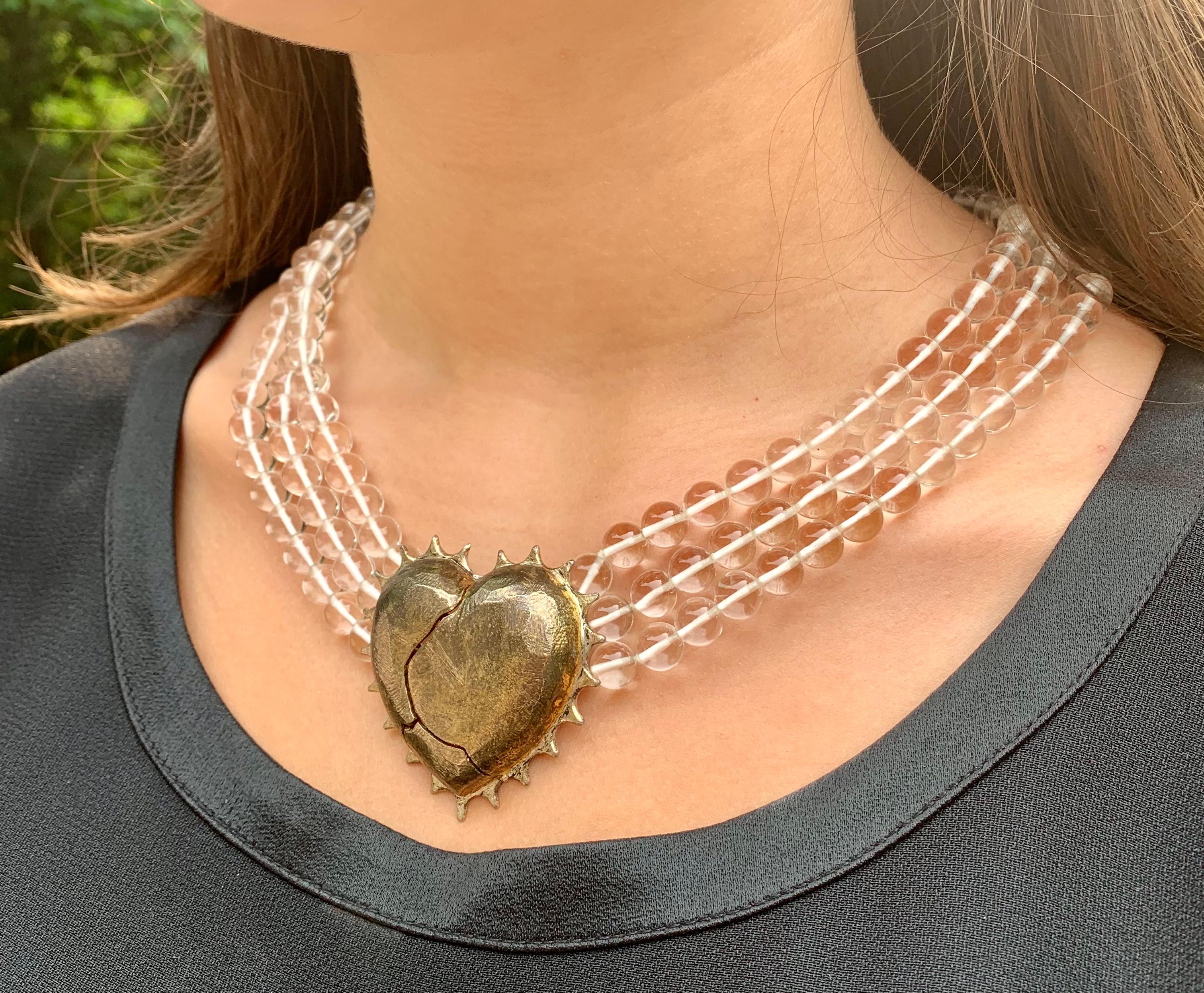 Vintage Kerry MacBride Coup de Foudre Rock Crystal Silver Heart Necklace For Sale 2