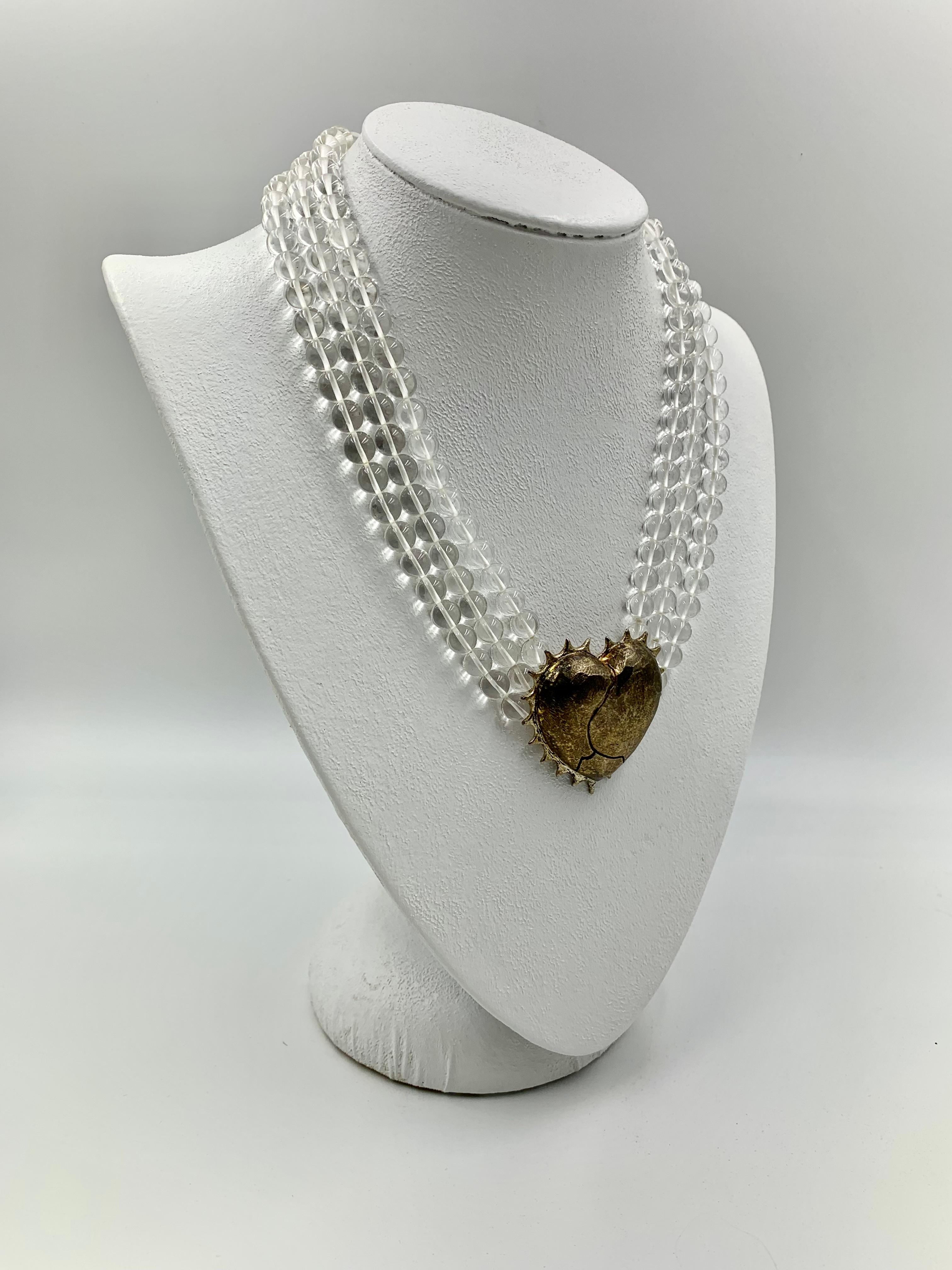 Vintage Kerry MacBride Coup de Foudre Rock Crystal Silver Heart Necklace For Sale 3