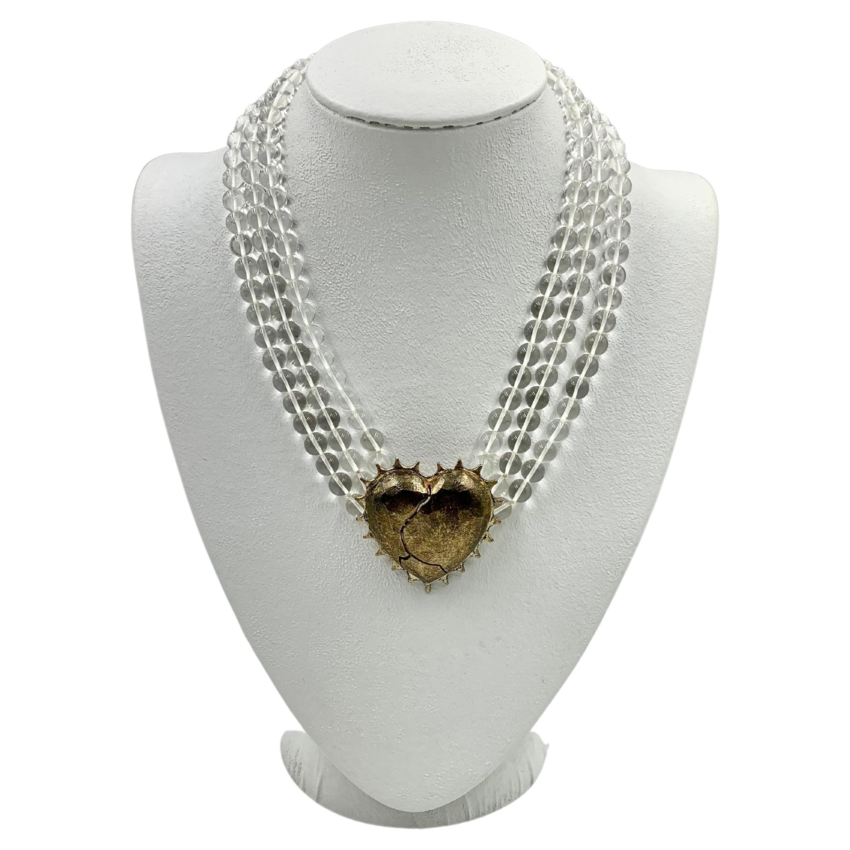 Vintage Kerry MacBride Coup de Foudre Rock Crystal Silver Heart Necklace