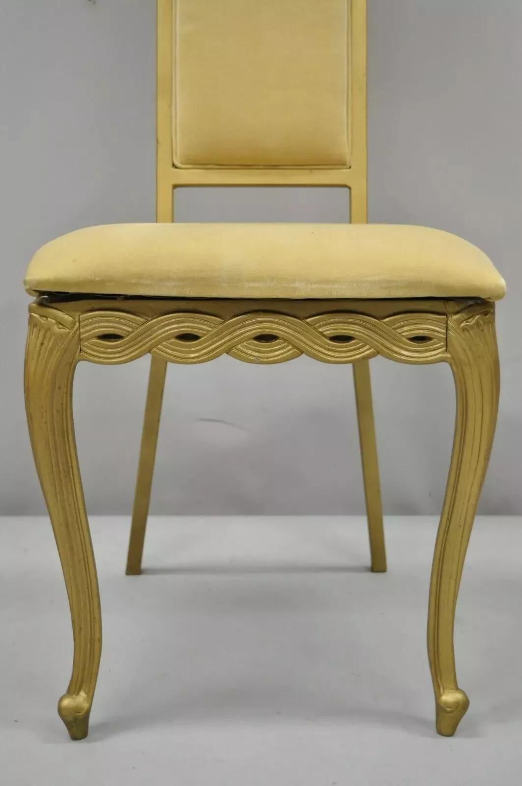 Vintage Kessler Französischer Vintage-Beistellstuhl im Hollywood-Regency-Stil aus Metallguss mit hoher Rückenlehne (Hollywood Regency) im Angebot