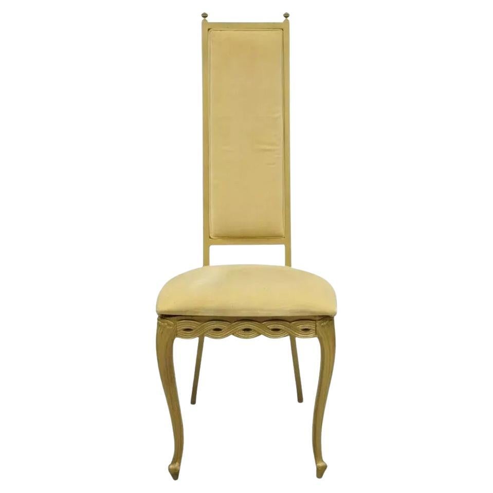 Silla auxiliar vintage Kessler de metal fundido estilo Hollywood Regency francés con respaldo alto
