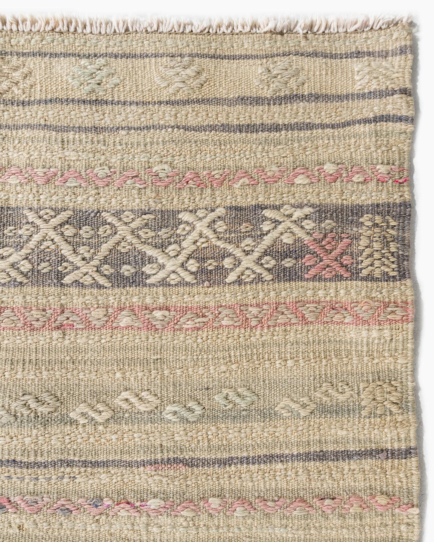 Vintage Khaki Türkisch Jajim Flachgewebe Bereich Teppich 5'7 x 9'2 im Angebot 6