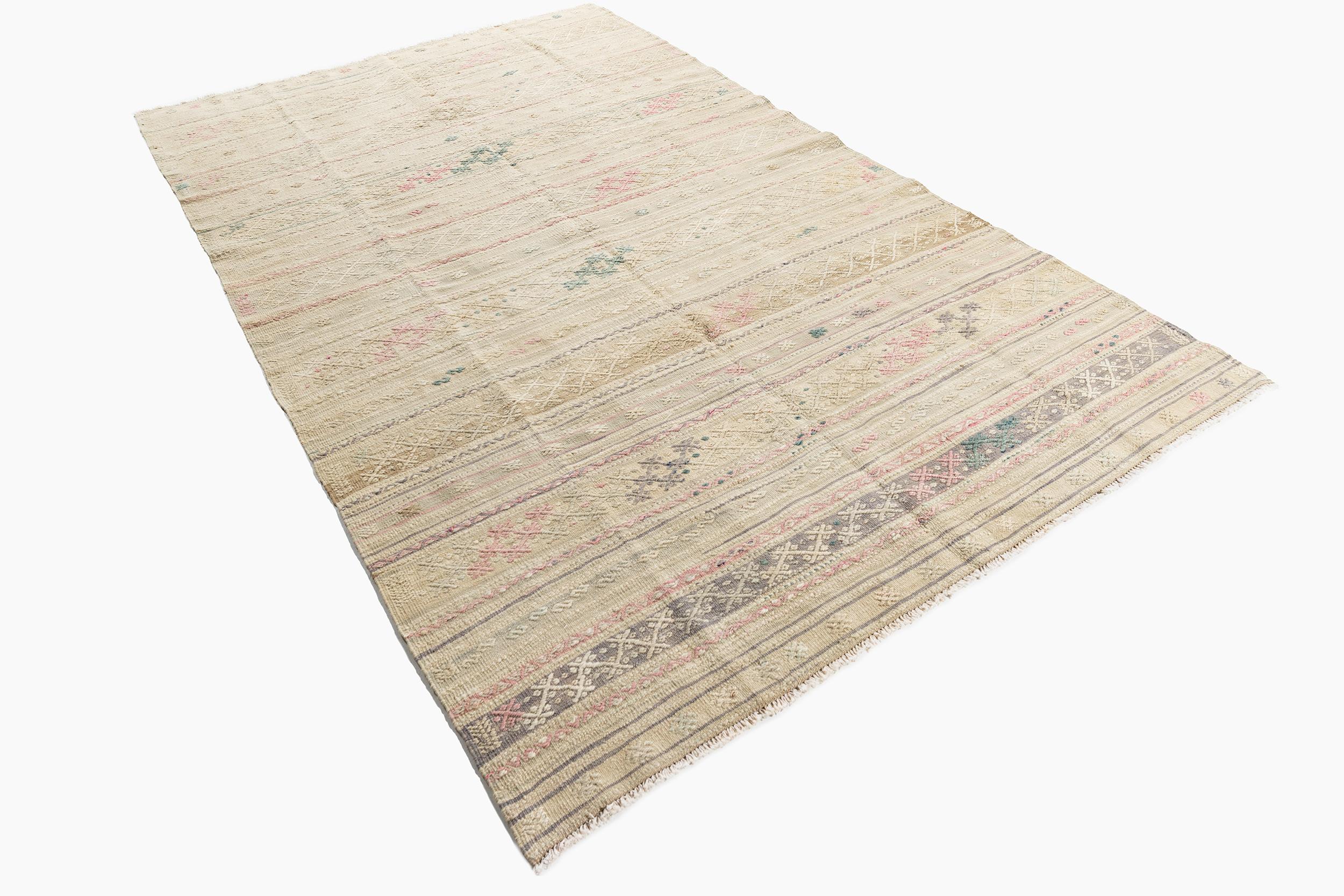 Vintage Khaki Türkisch Jajim Flachgewebe Bereich Teppich 5'7 x 9'2 im Angebot 7