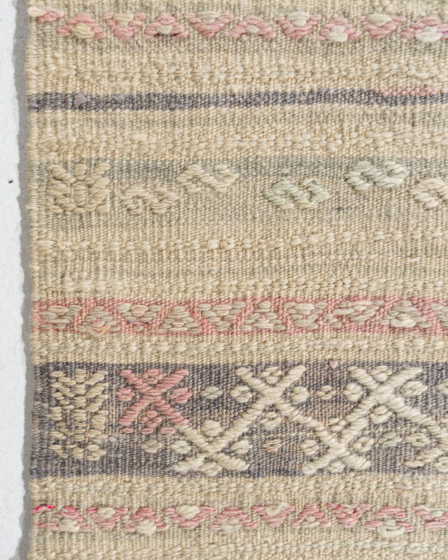 5'7 X 9'2. Die Jajim (Cecim)-Technik wird in der Türkei, in Persien und im Kaukasus angewandt und besteht aus einer Leinwandbindung (gleiche Kett- und Schussfäden) mit einem zusätzlichen (zusätzlichen) Schussmuster. Die Schussfäden sind in der Regel