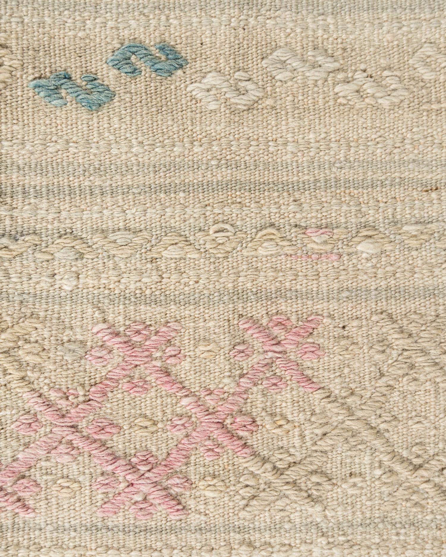 Vintage Khaki Türkisch Jajim Flachgewebe Bereich Teppich 5'7 x 9'2 (Handgewebt) im Angebot