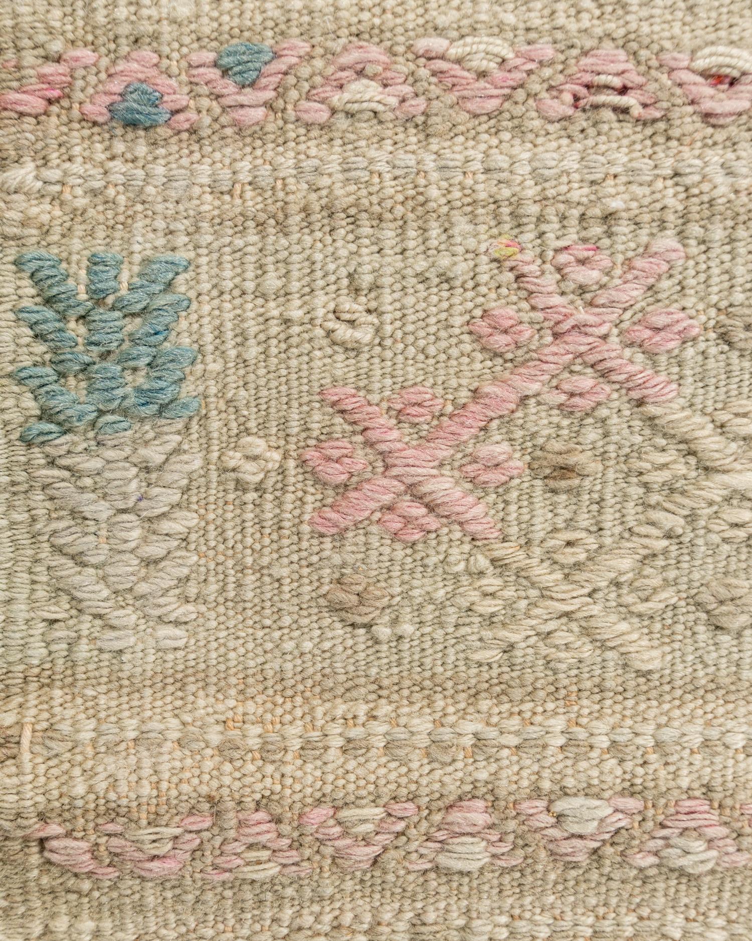 Vintage Khaki Türkisch Jajim Flachgewebe Bereich Teppich 5'7 x 9'2 (20. Jahrhundert) im Angebot